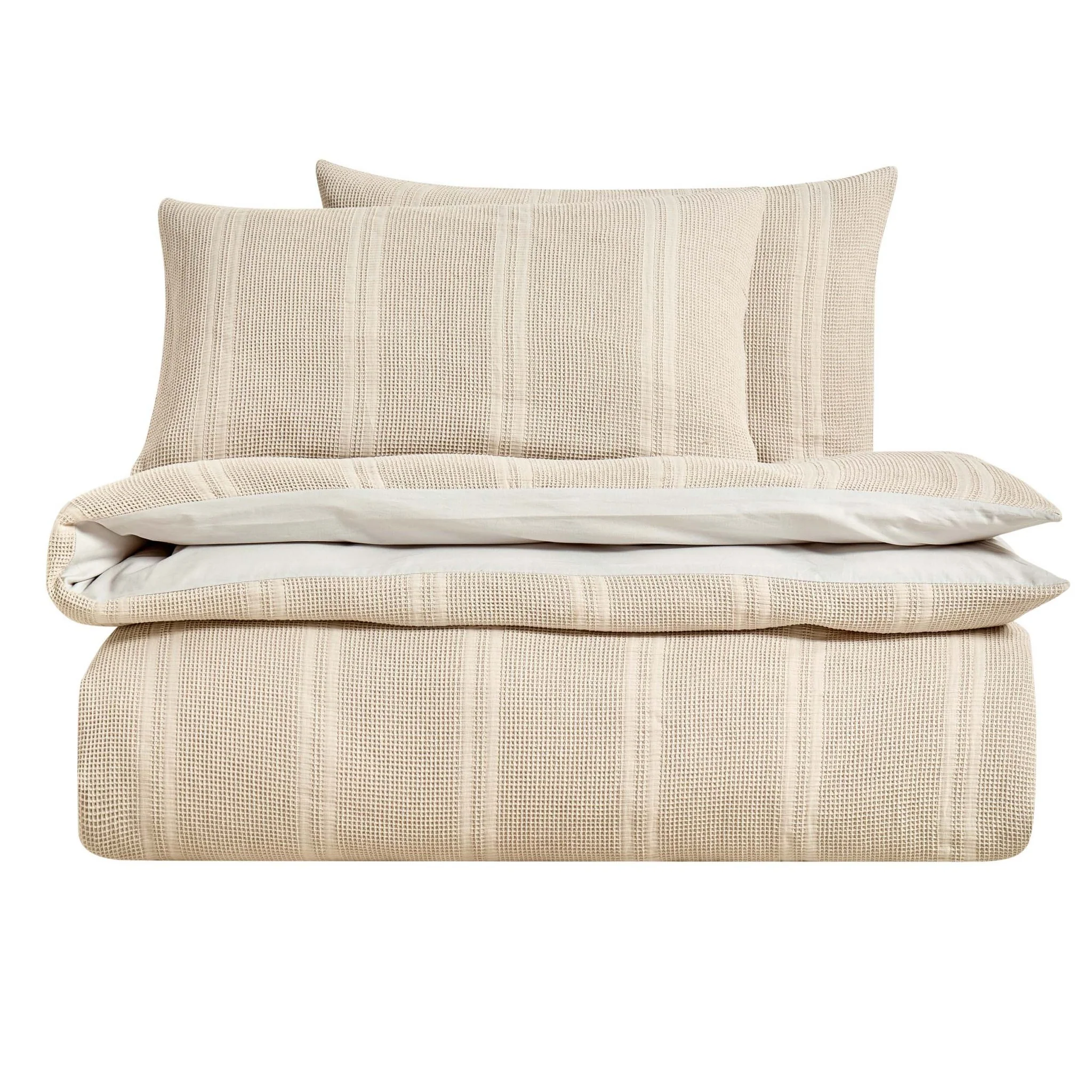Jessie 100% Cotton Waffle Stripe Duvet Cover & Pillowcase Set - Stone - Image 8