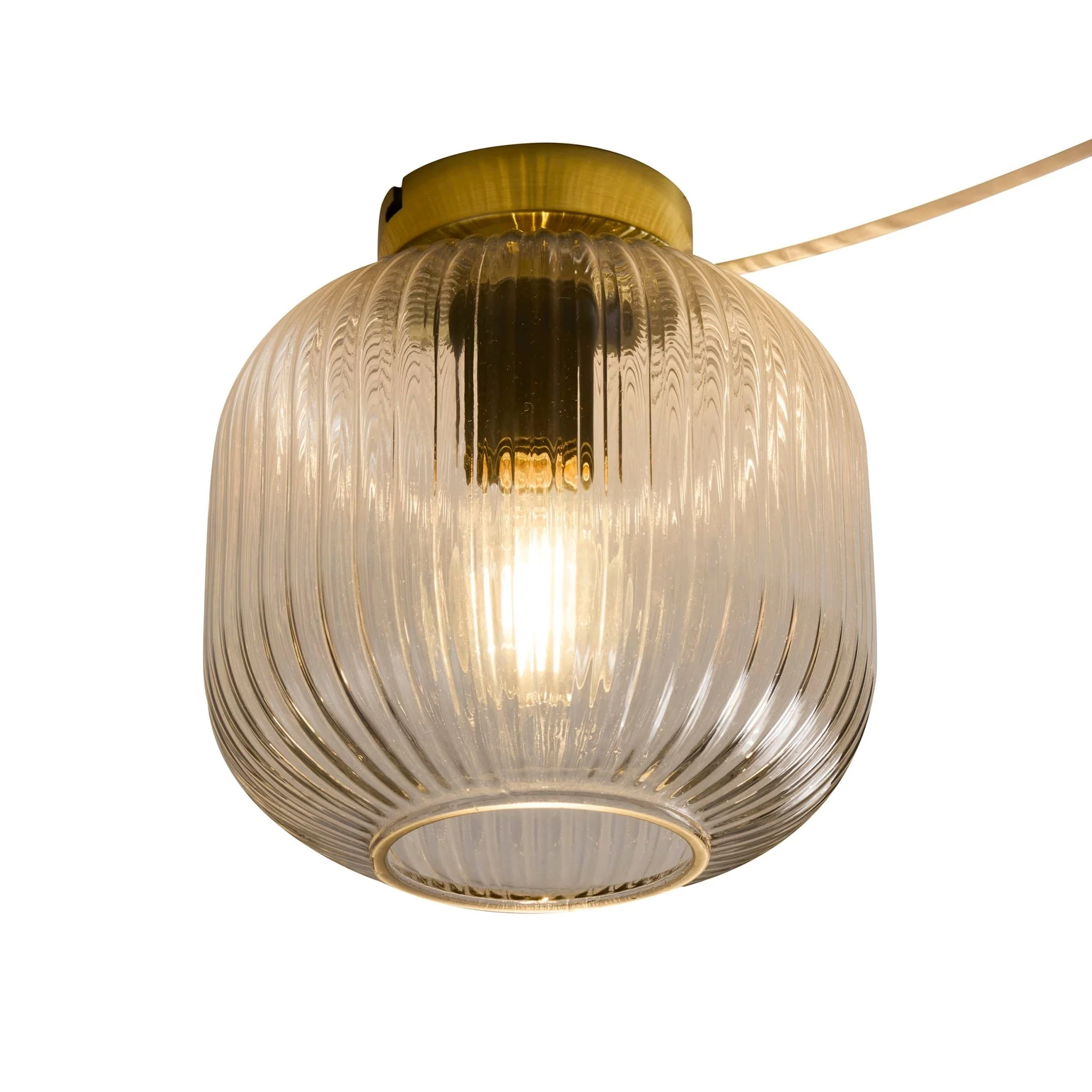 Jules Ribbed Glass Flush Ceiling Light - Clear/Gold - Image 3