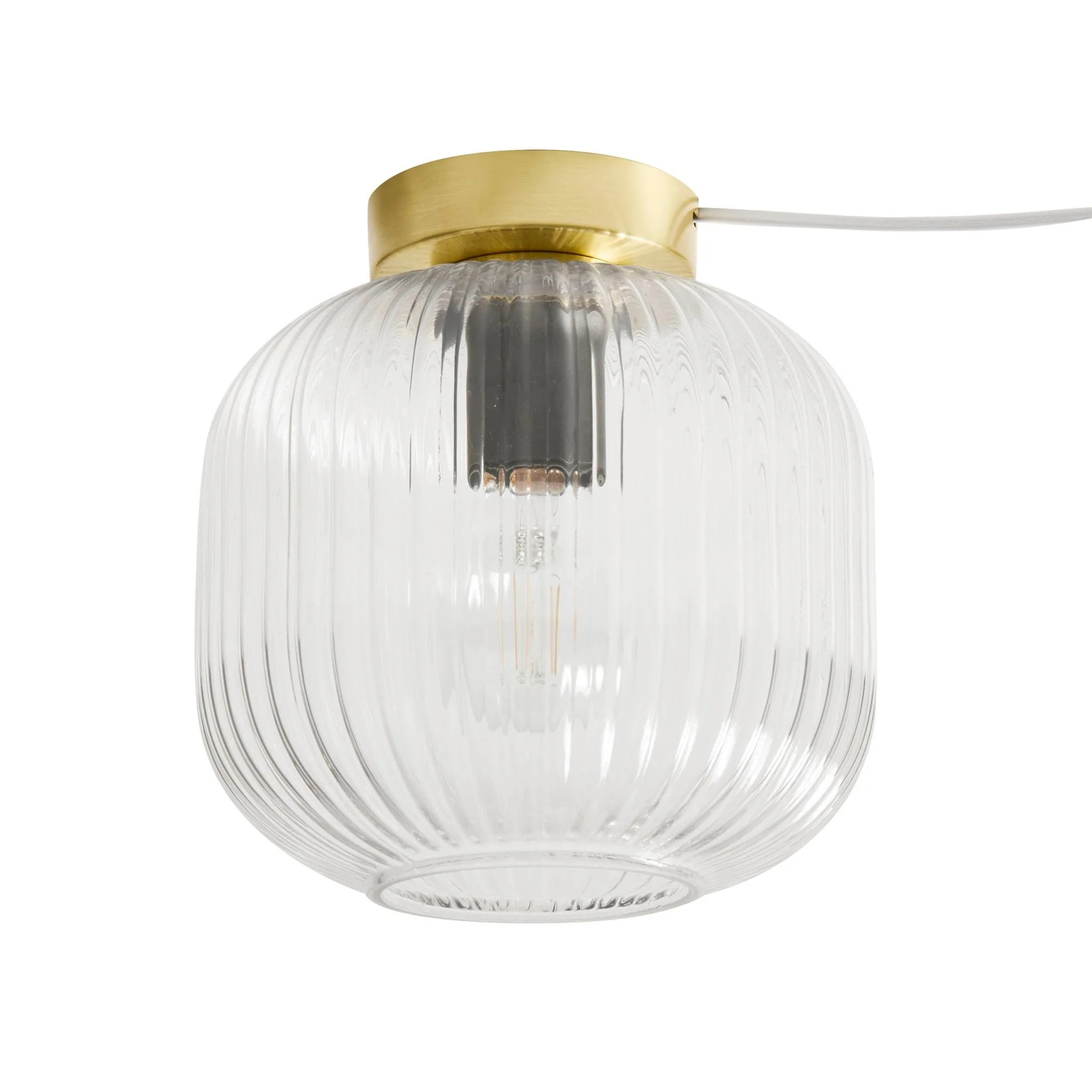 Jules Ribbed Glass Flush Ceiling Light - Clear/Gold - Image 4