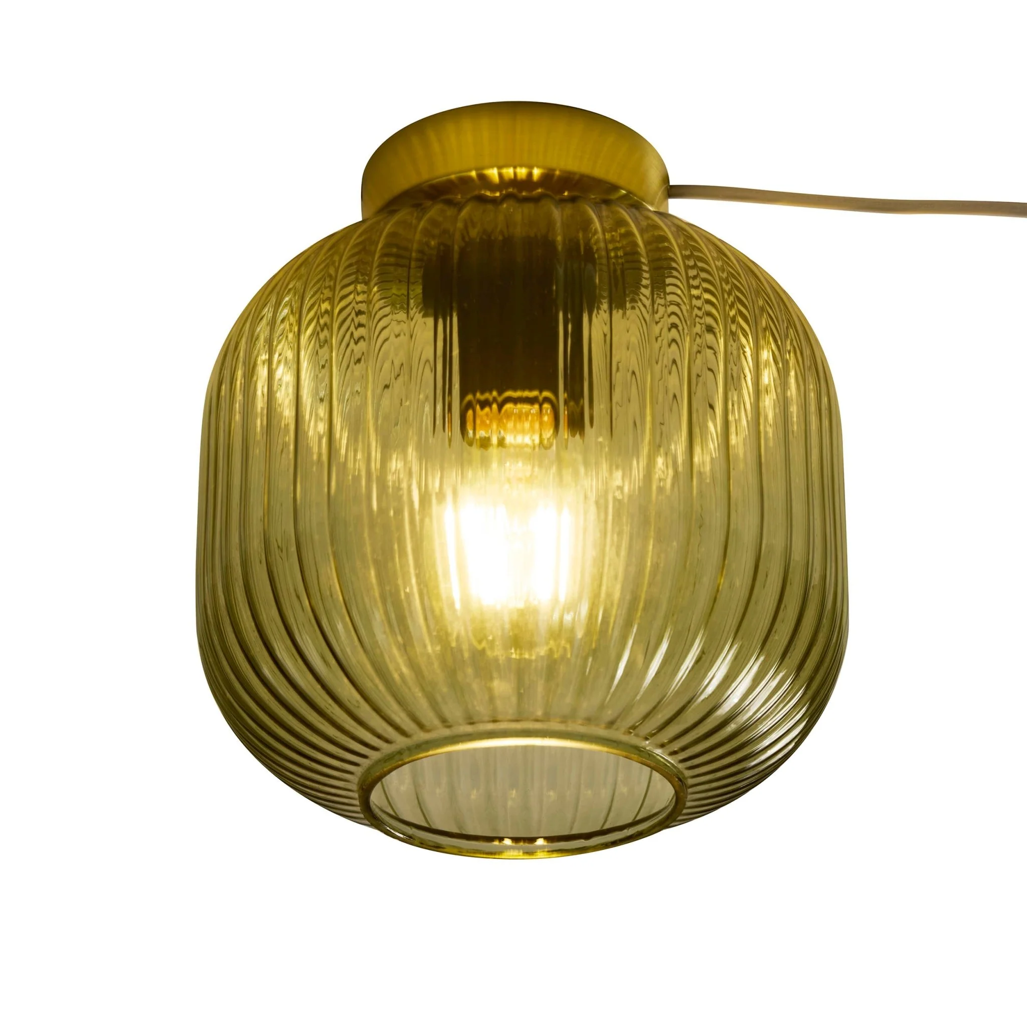 Jules Ribbed Glass Flush Ceiling Light - Green/Gold - Image 3