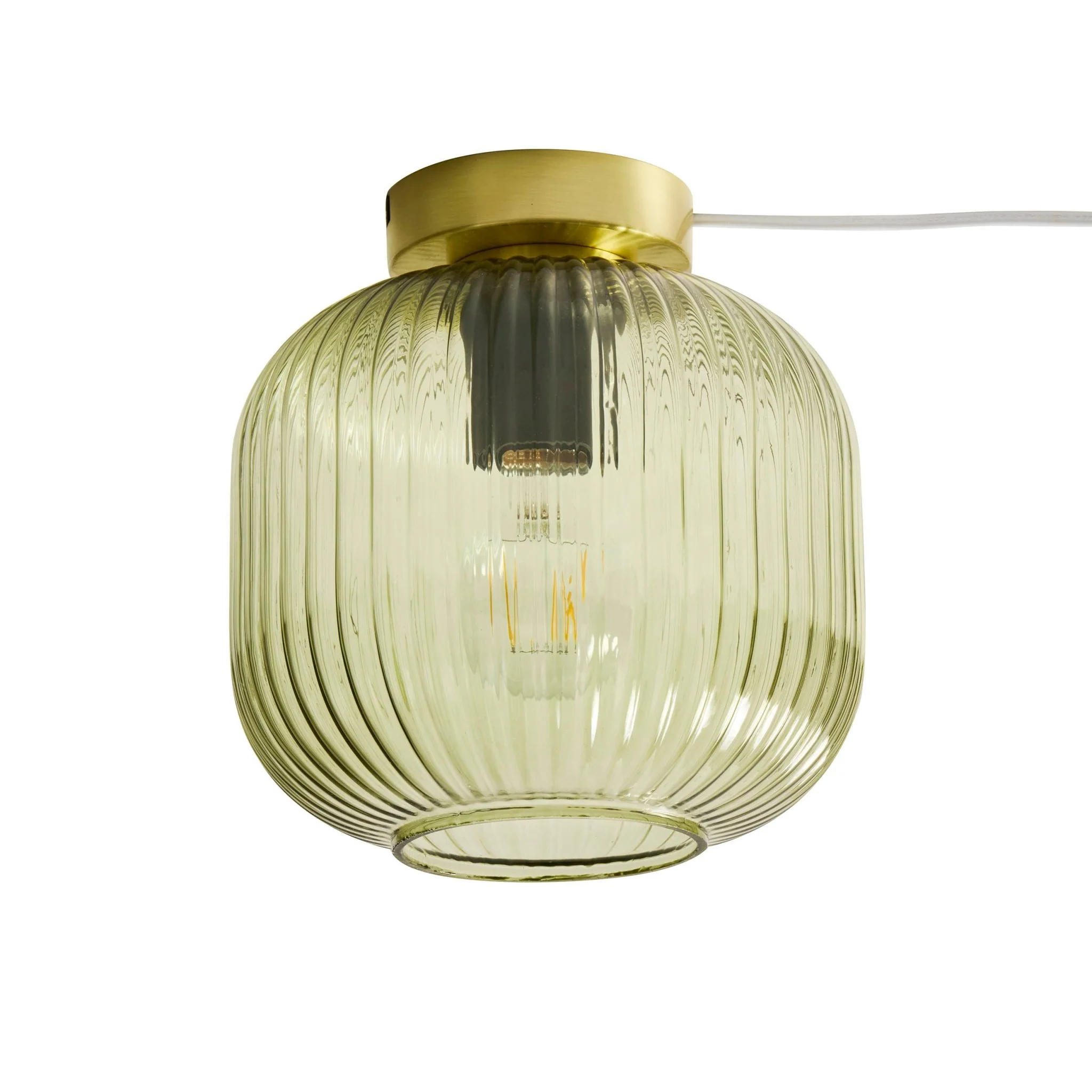 Jules Ribbed Glass Flush Ceiling Light - Green/Gold - Image 4