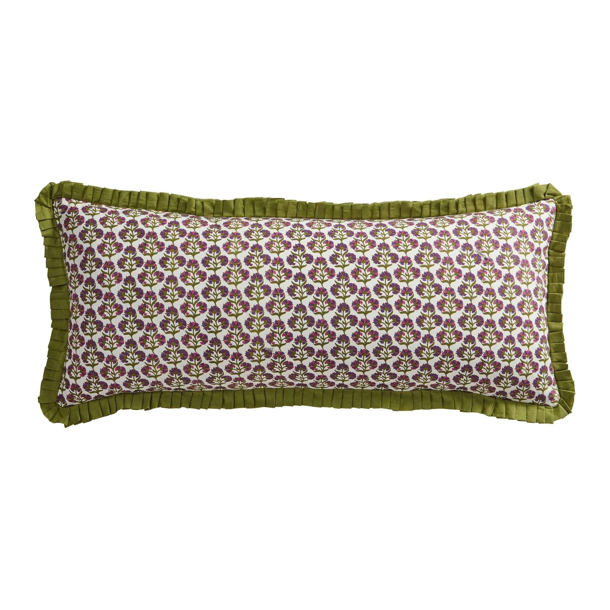 Julia 100% Cotton Box Pleat Edge Printed Cushion Cover - Purple/Green - Image 5