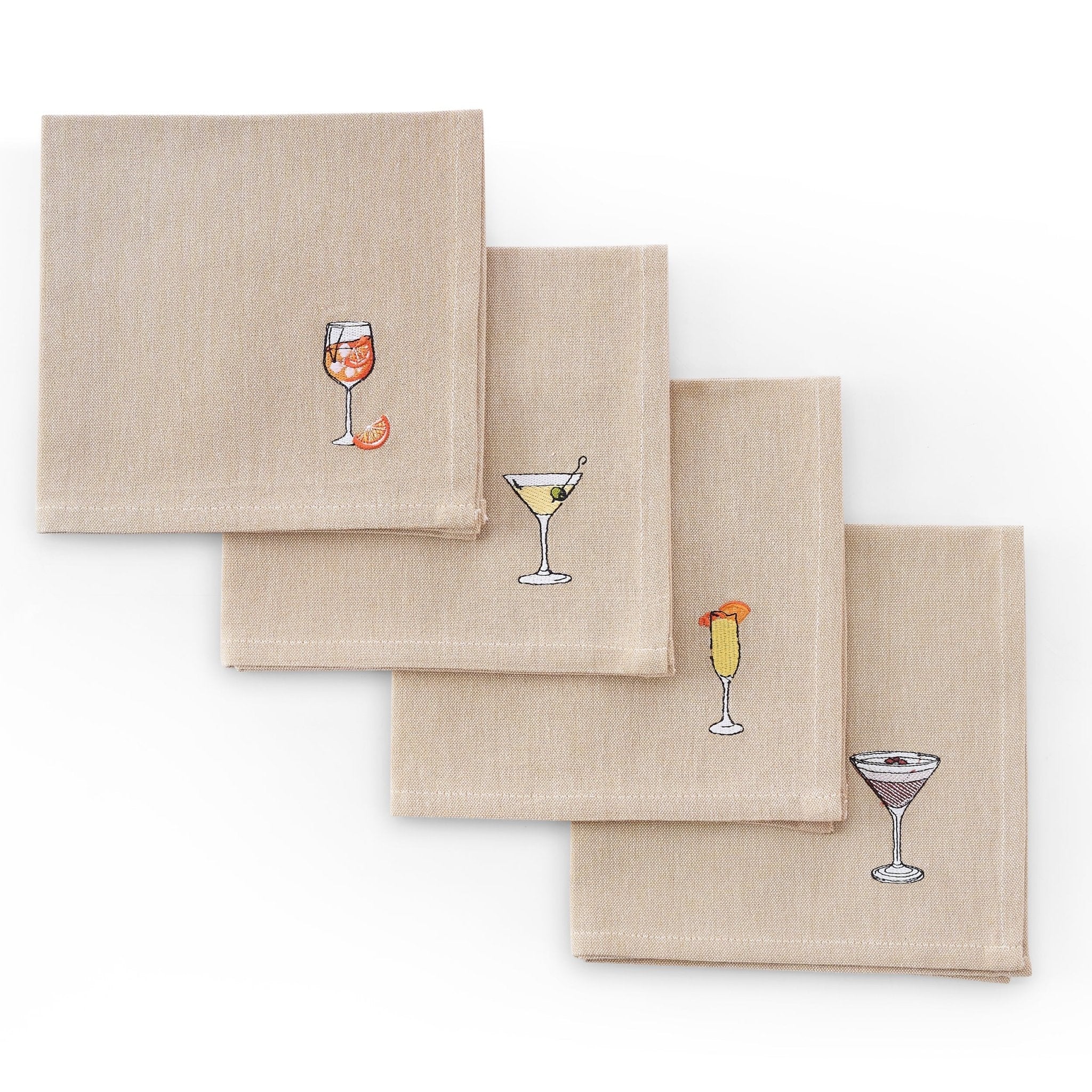 Julio Drink Embroidered Set of 4 Napkins - Natural - Image 6