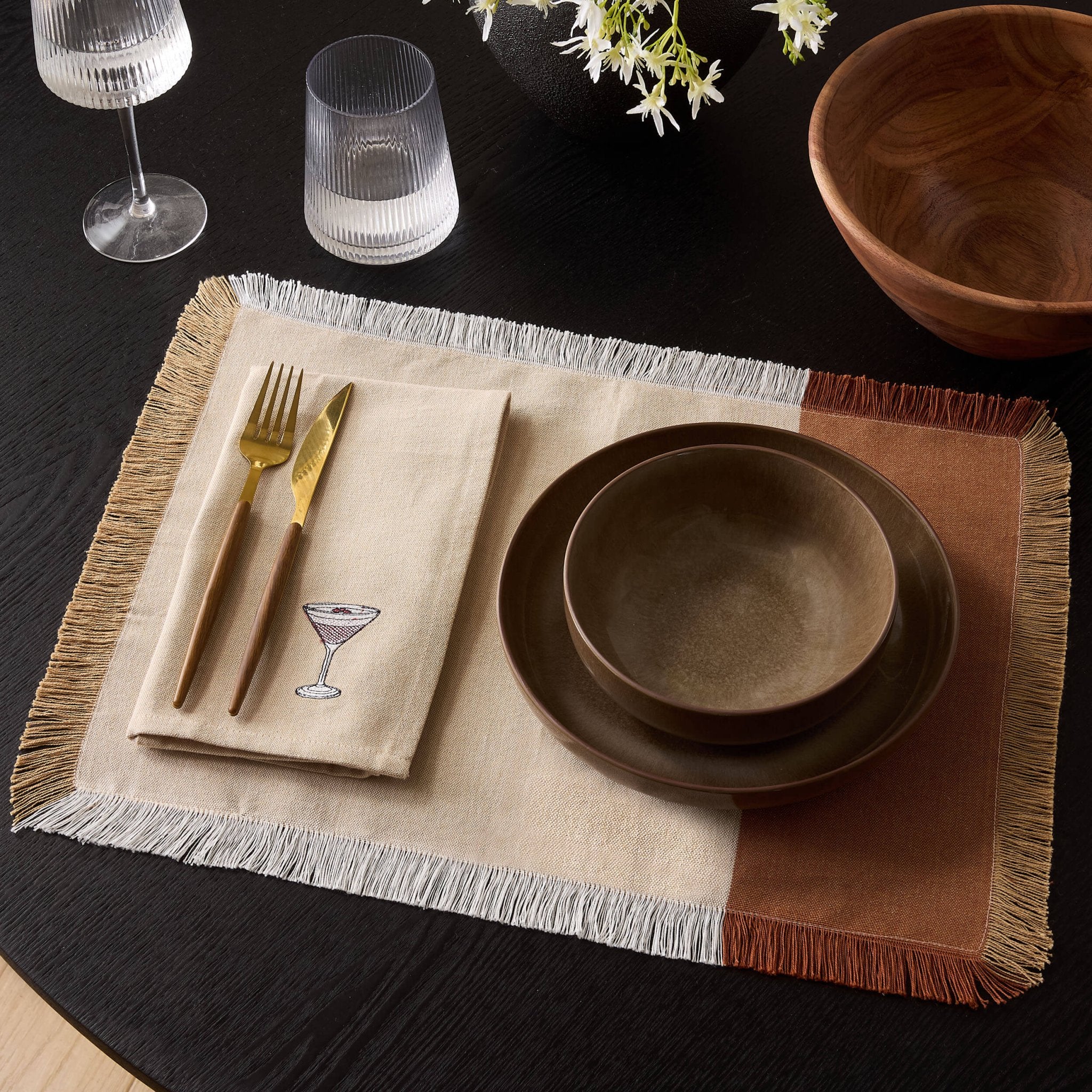 Julio Tufted Block Colour Set of 4 Placemats - Natural/ Burnt Orange