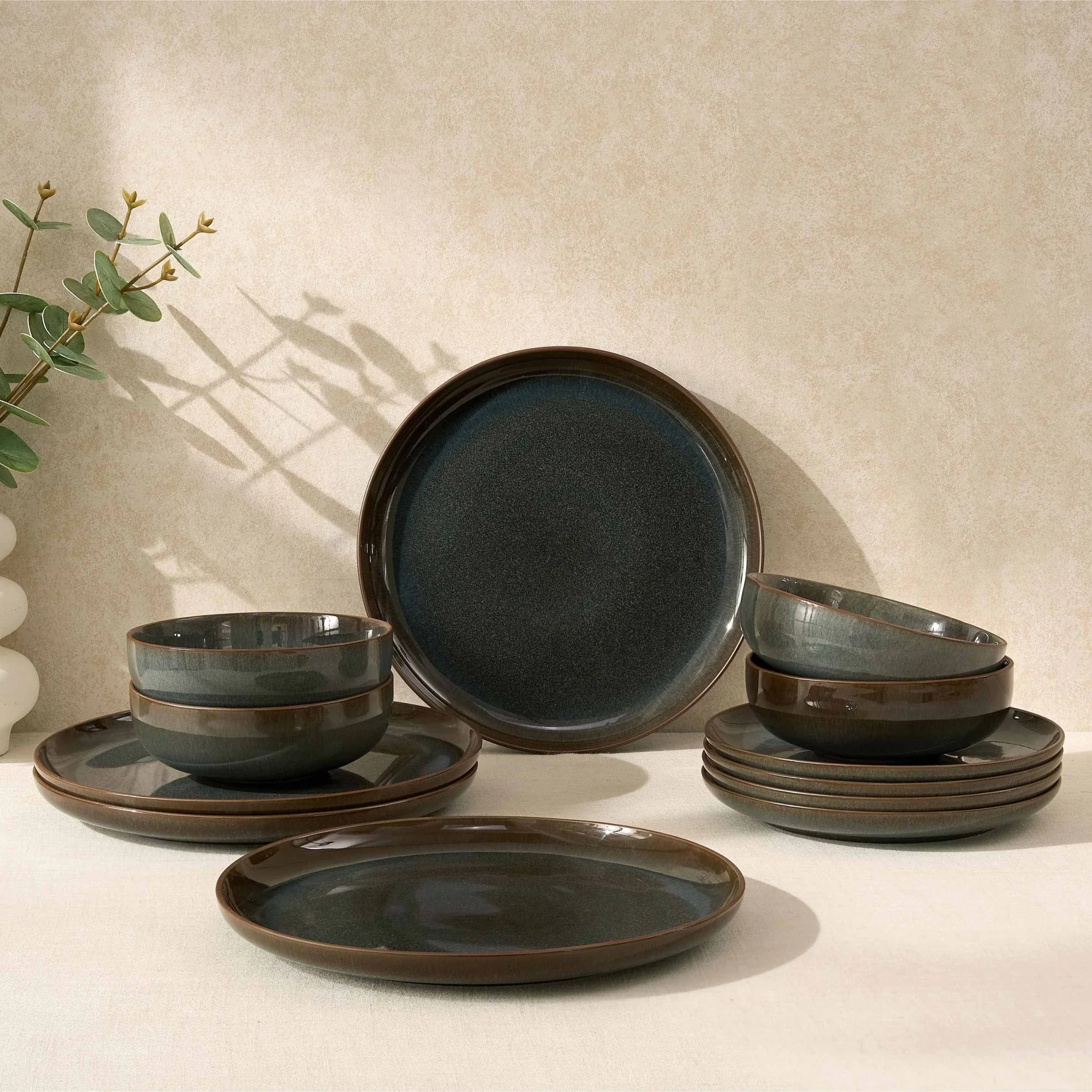 Juniper 12 Piece Dinner Set - Grey/Blue