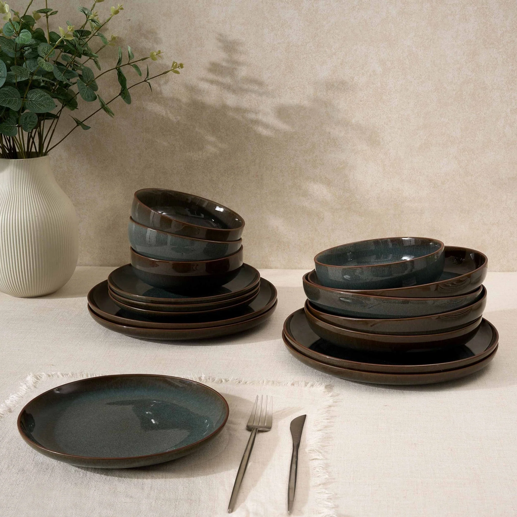 Juniper 16 Piece Dinner Set - Grey/Blue