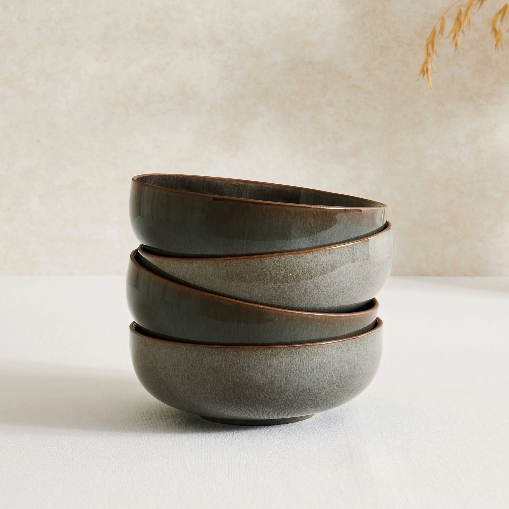 Juniper Reactive Glaze Set of 4 Cereal Bowls - Grey/Blue