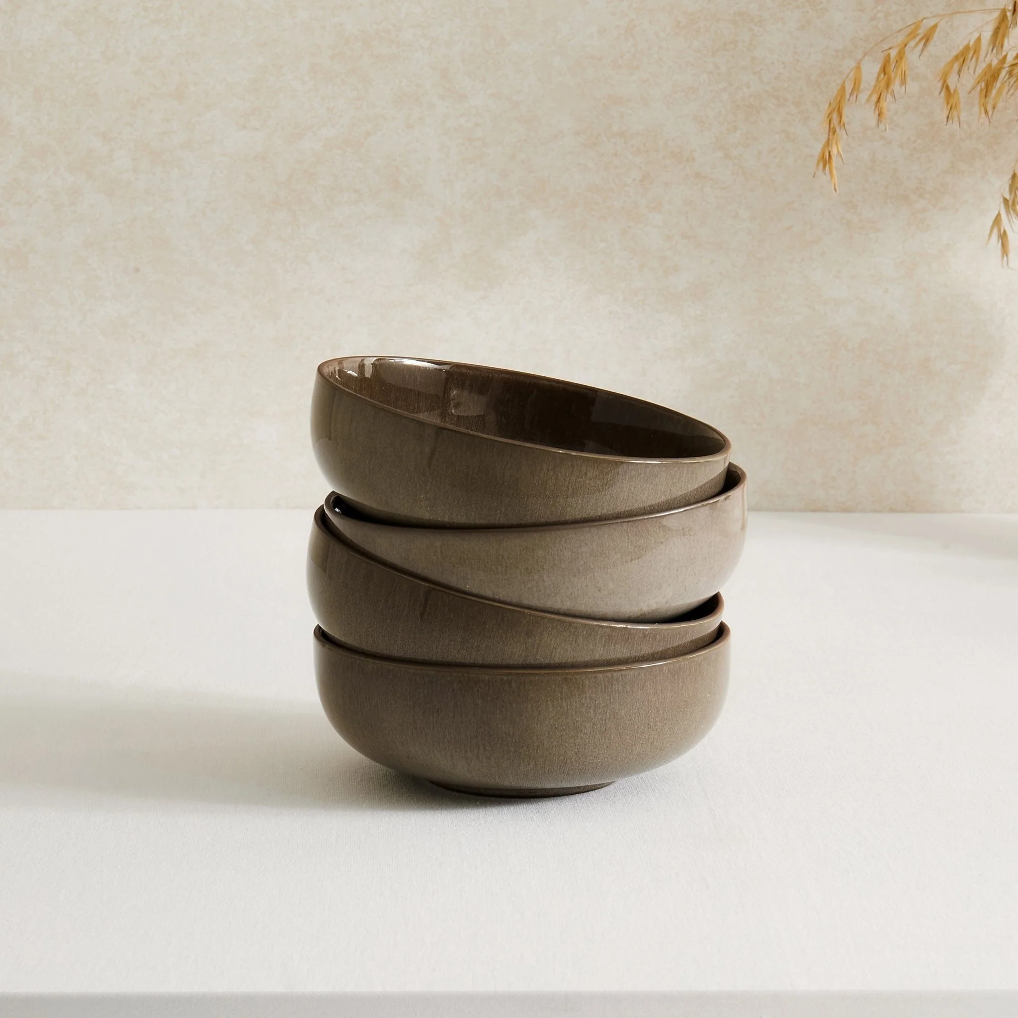 Juniper Reactive Glaze Set of 4 Cereal Bowls - Mocha