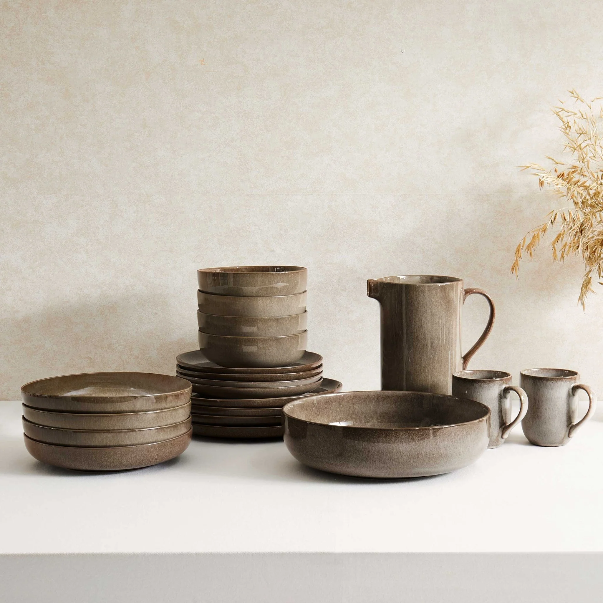 Juniper Reactive Glaze Set of 4 Dinner Plates - Mocha - Image 3