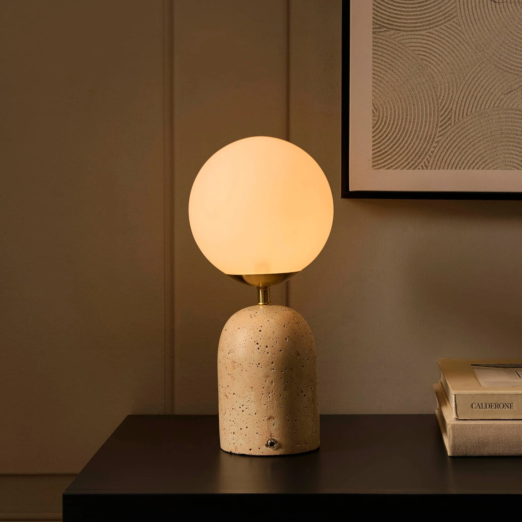 Kai Concrete with Opal Glass Rechargeable Wireless Table Lamp - Natural