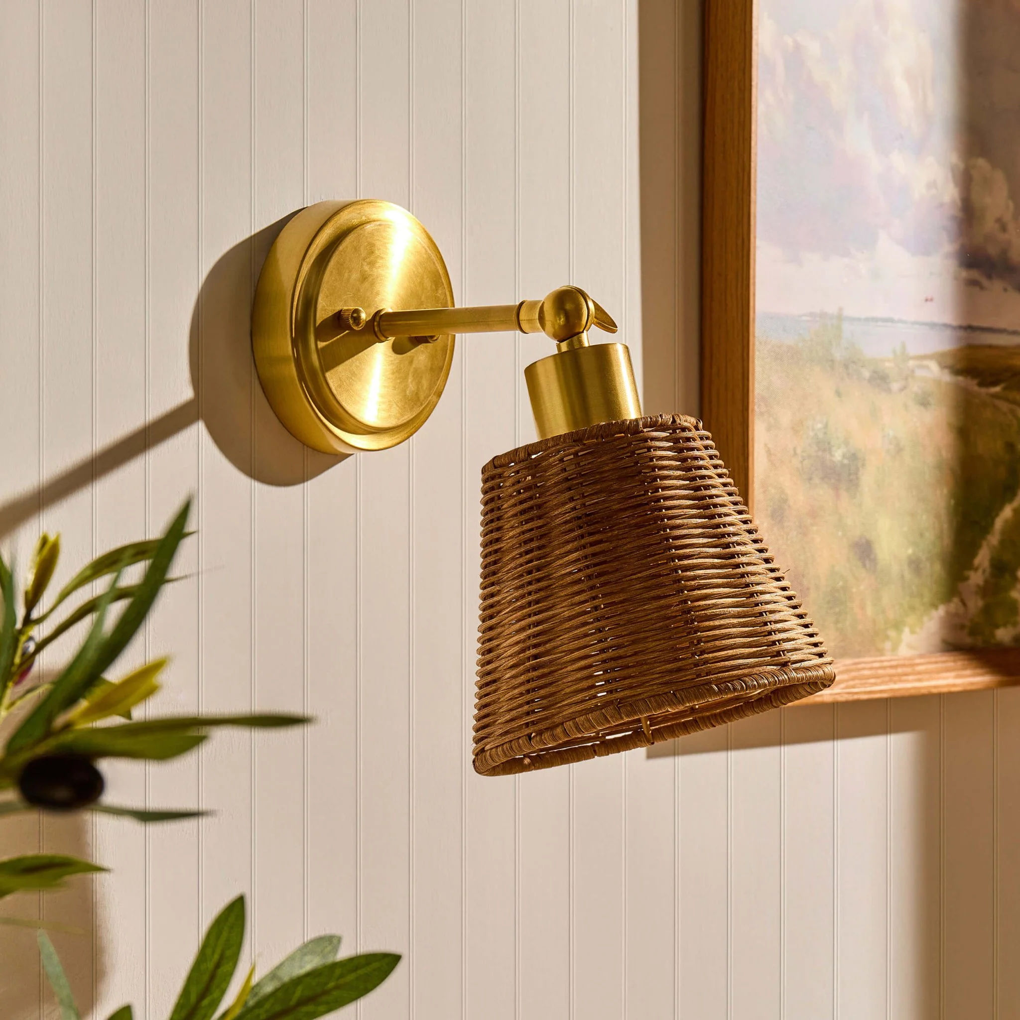 Kally Rechargeable Rattan Wall Light - Brass