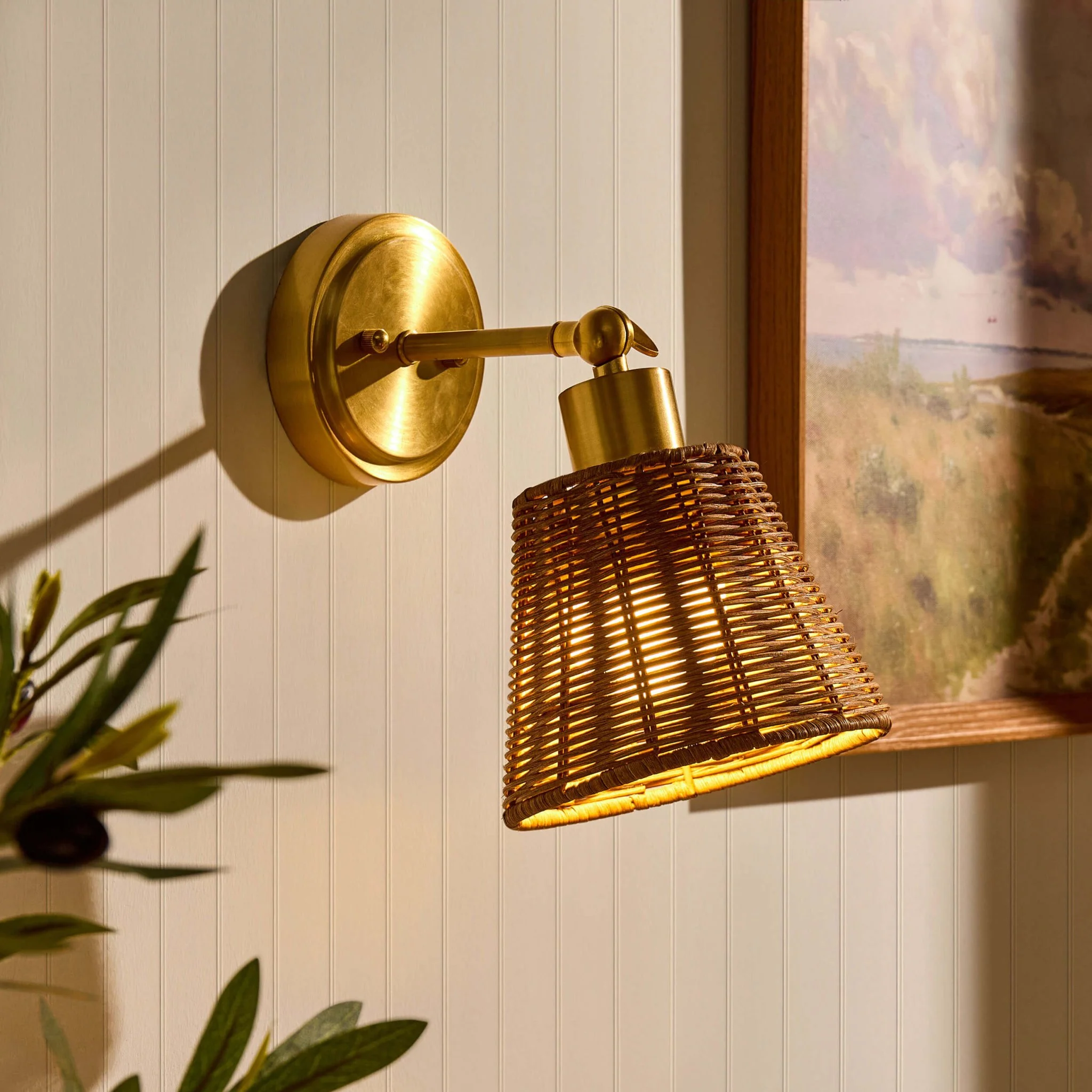 Kally Rechargeable Rattan Wall Light - Brass - Image 2