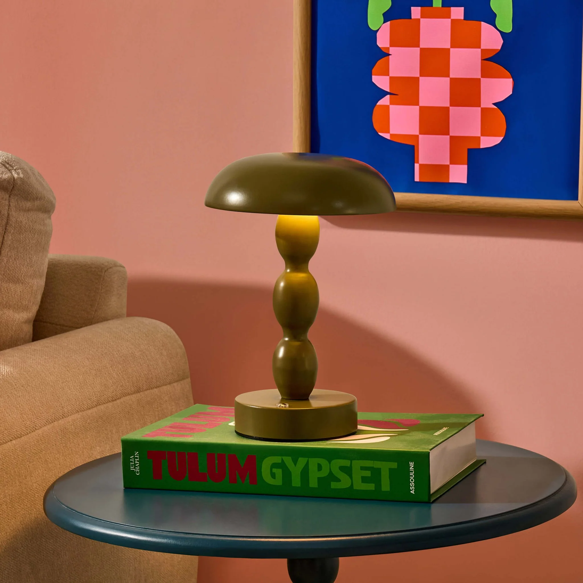Kirsty Rechargeable Bobbin Table Lamp - Green