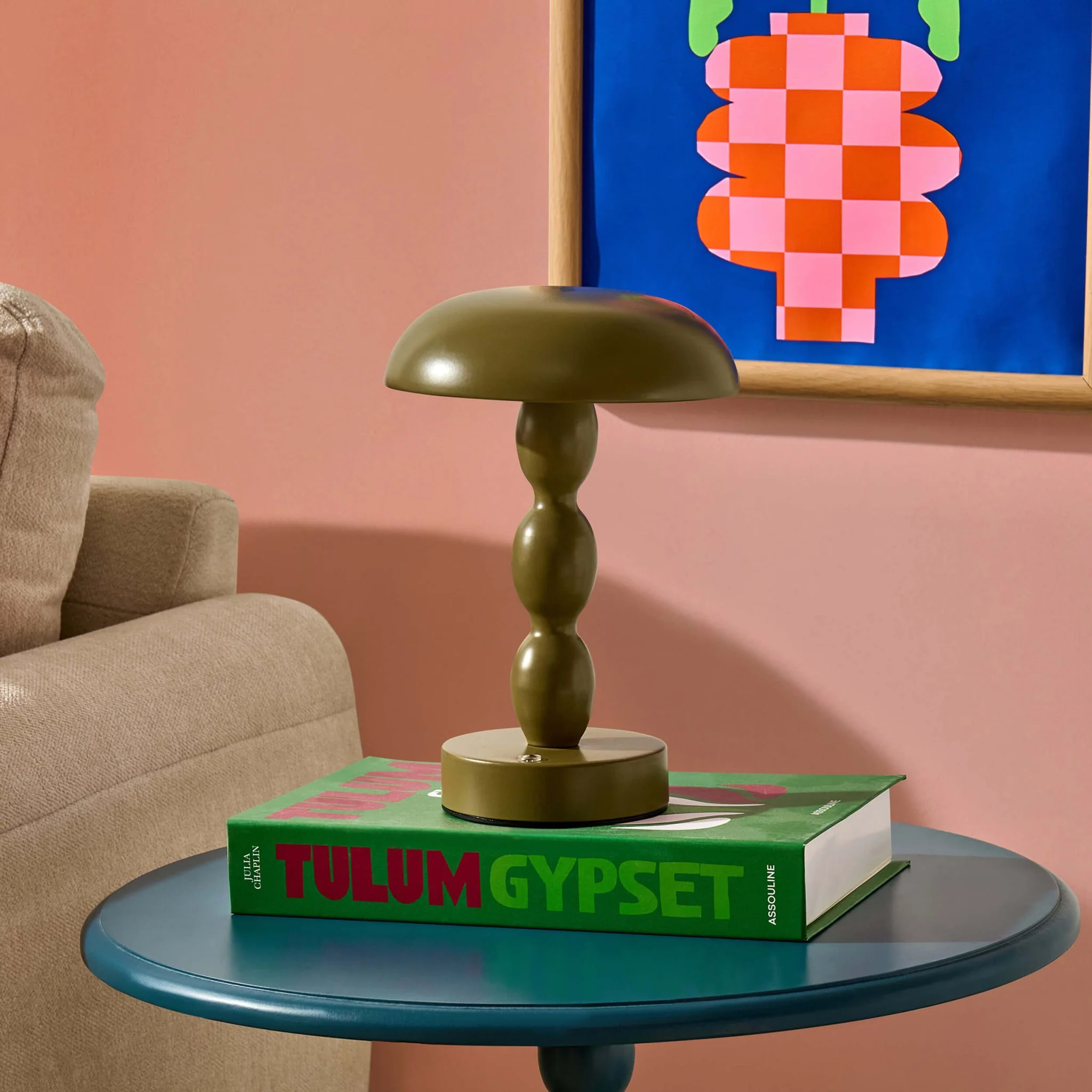 Kirsty Rechargeable Bobbin Table Lamp - Green - Image 2