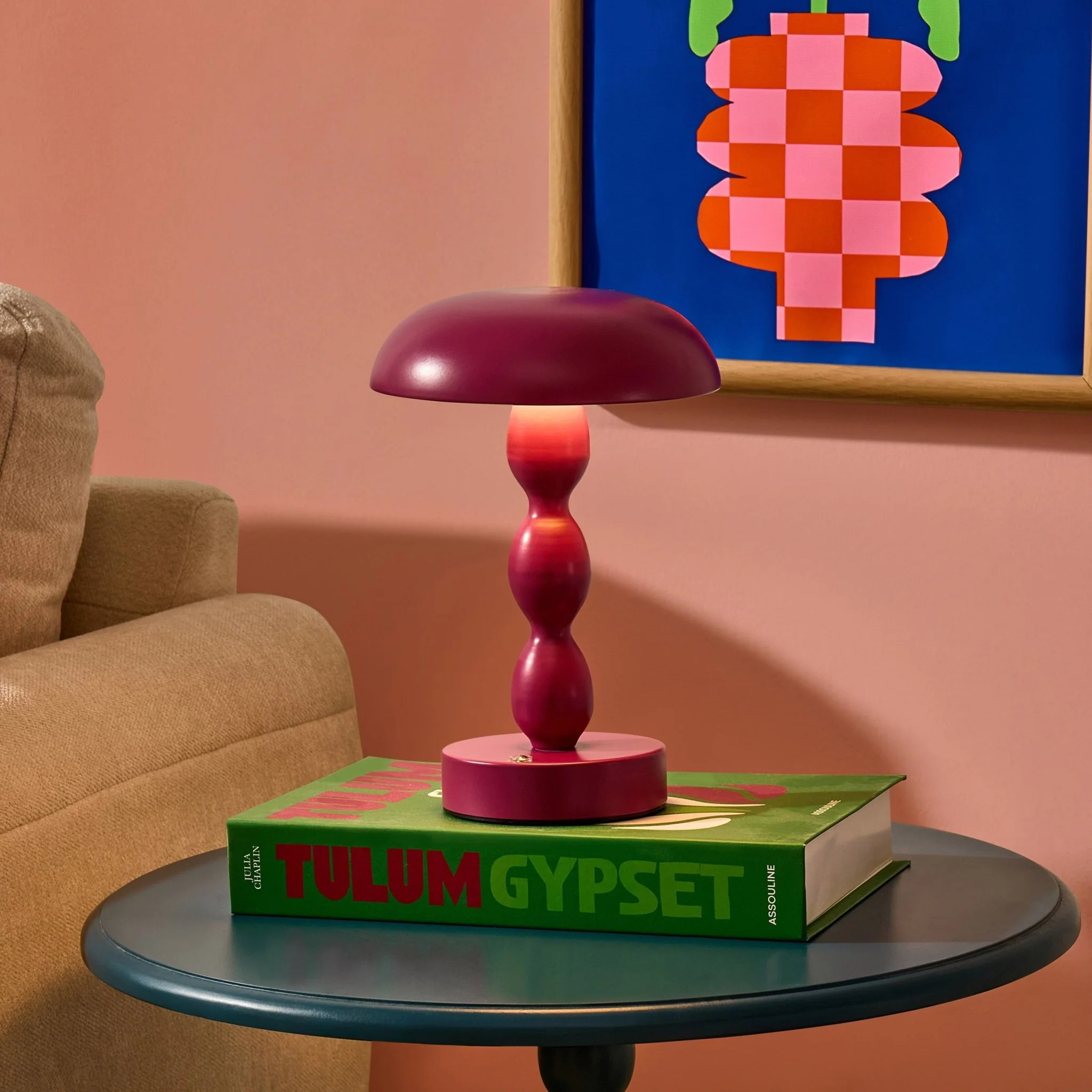Kirsty Rechargeable Bobbin Table Lamp - Plum