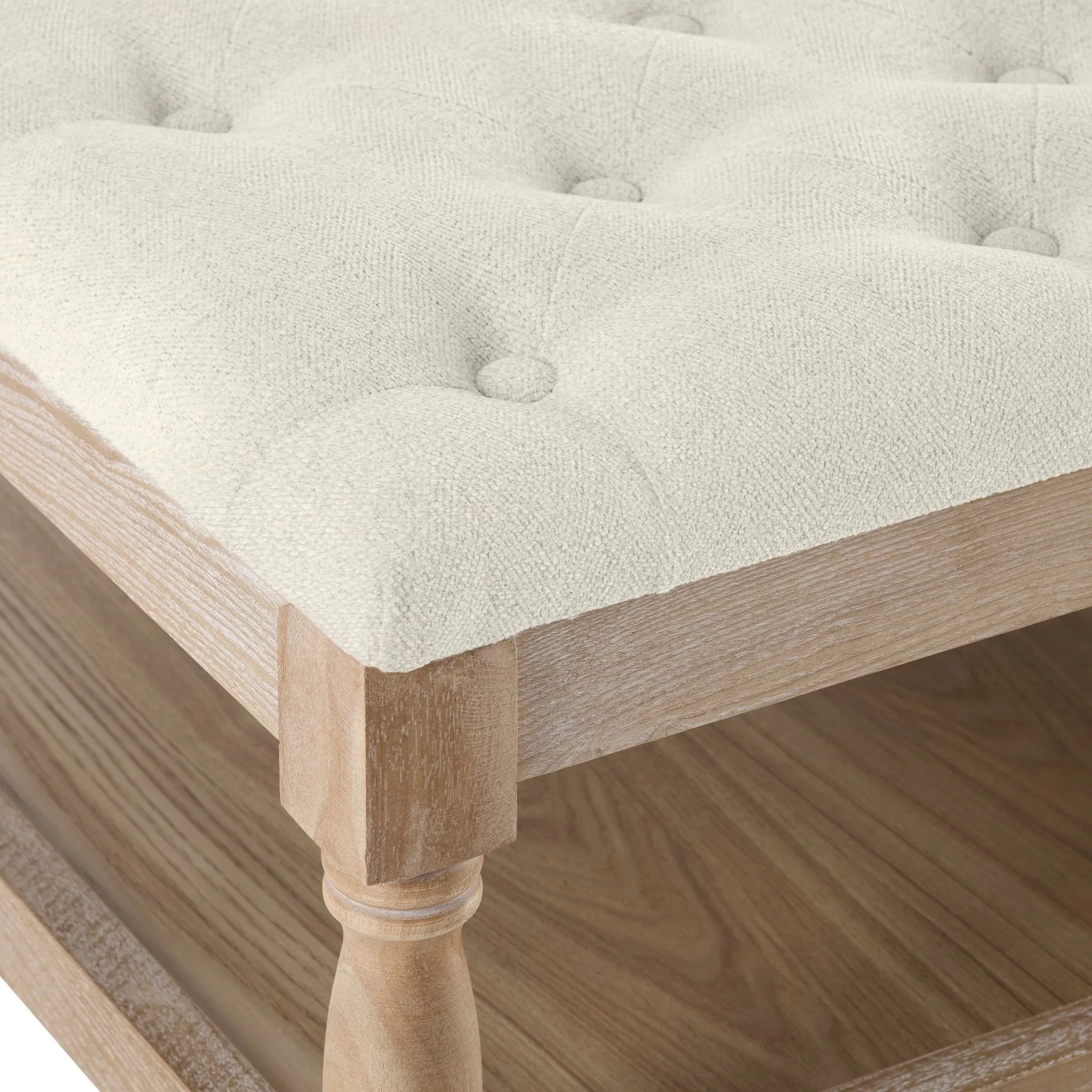 Knaresborough Button Back Coffee Table Pouffe - Chenille Ivory - Image 2