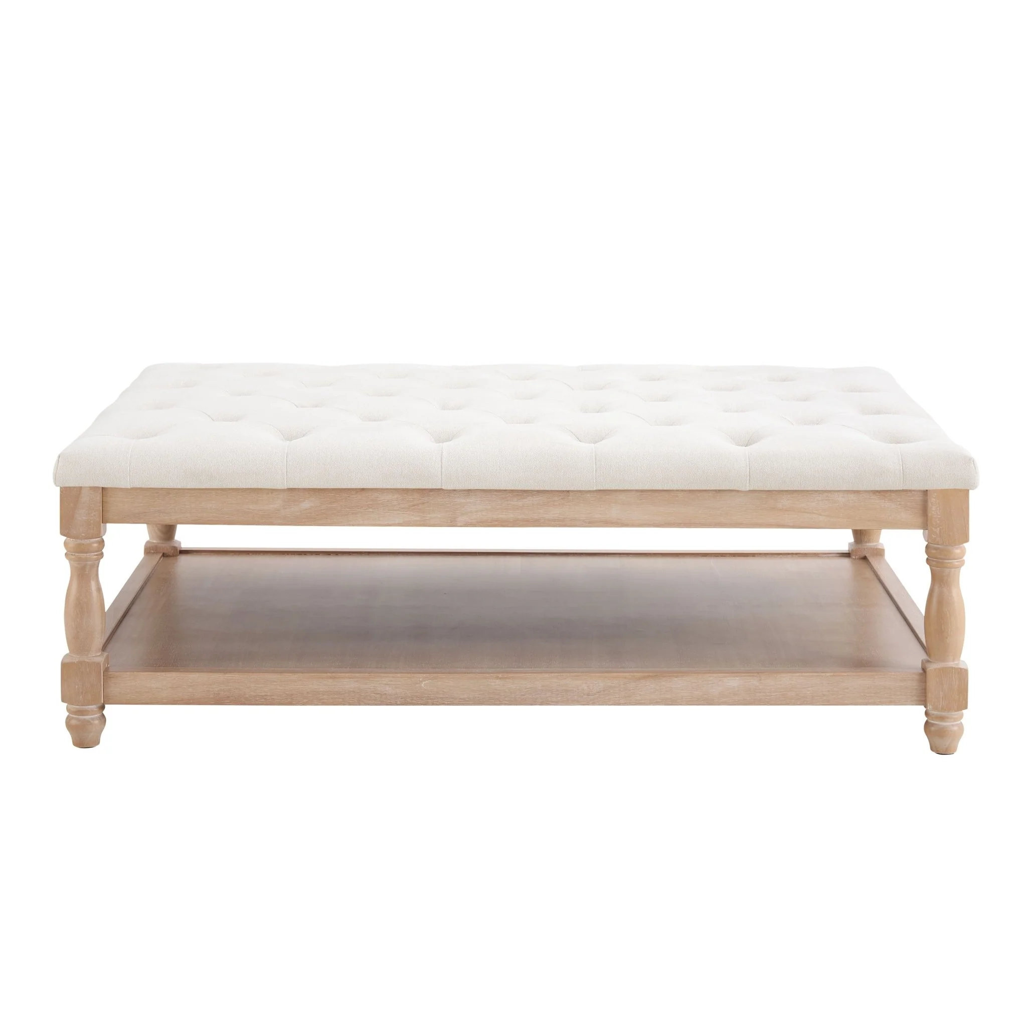 Knaresborough Button Back Coffee Table Pouffe - Cream Linen - Image 2