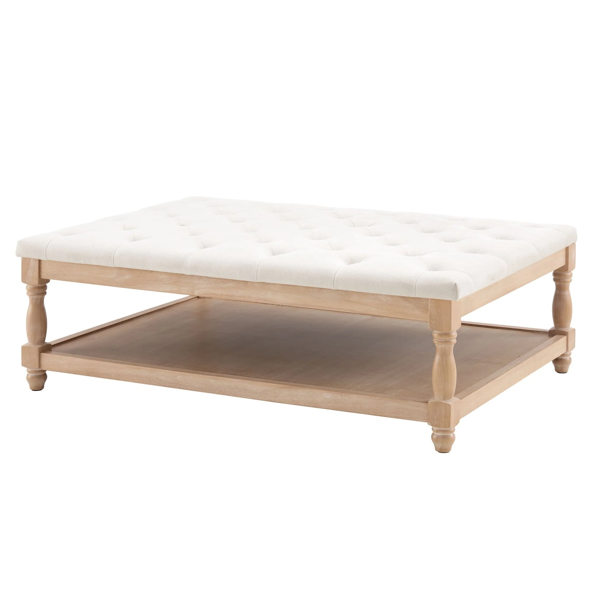 Knaresborough Button Back Coffee Table Pouffe - Cream Linen - Image 3