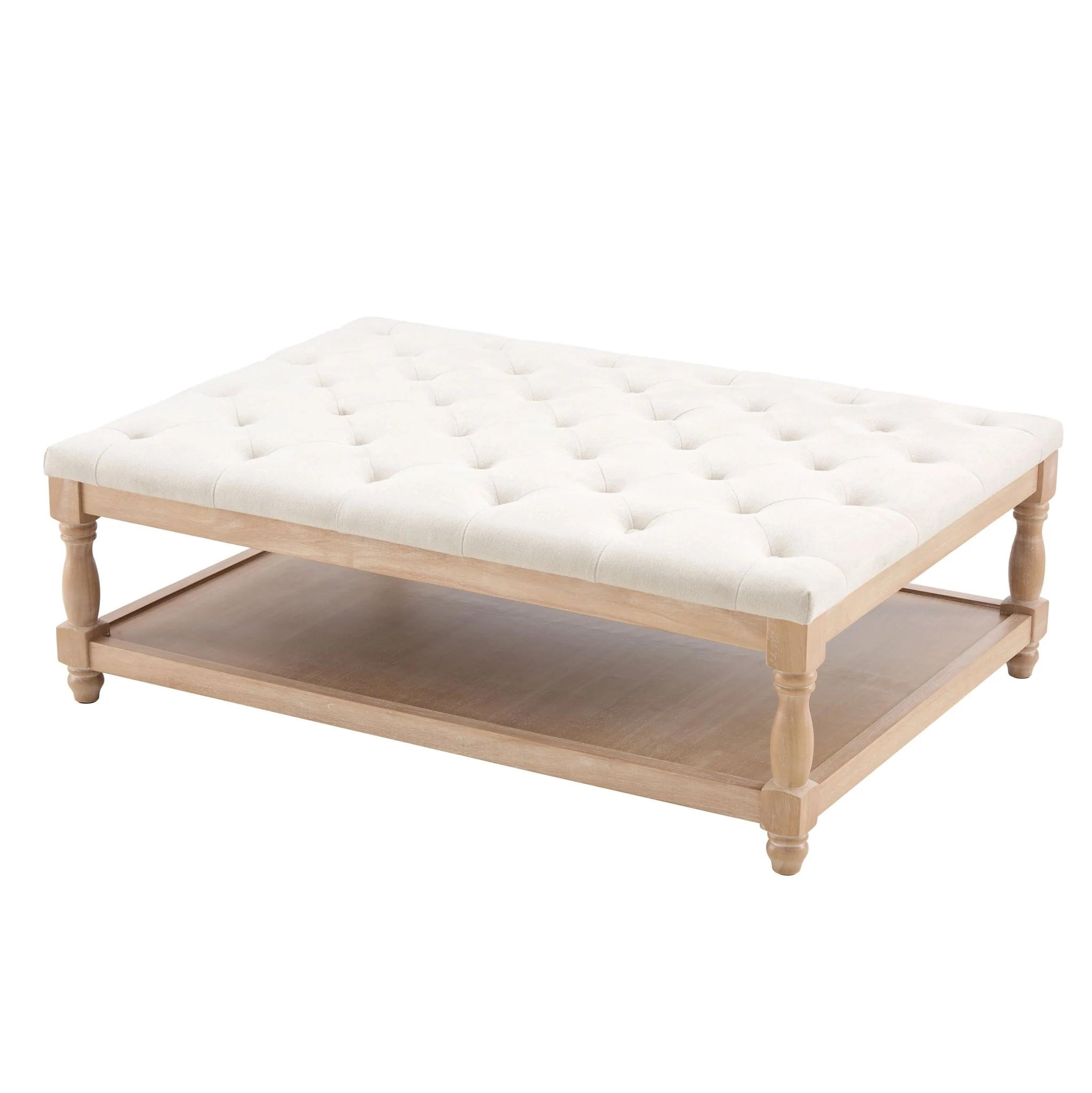 Knaresborough Button Back Coffee Table Pouffe - Cream Linen - Image 4