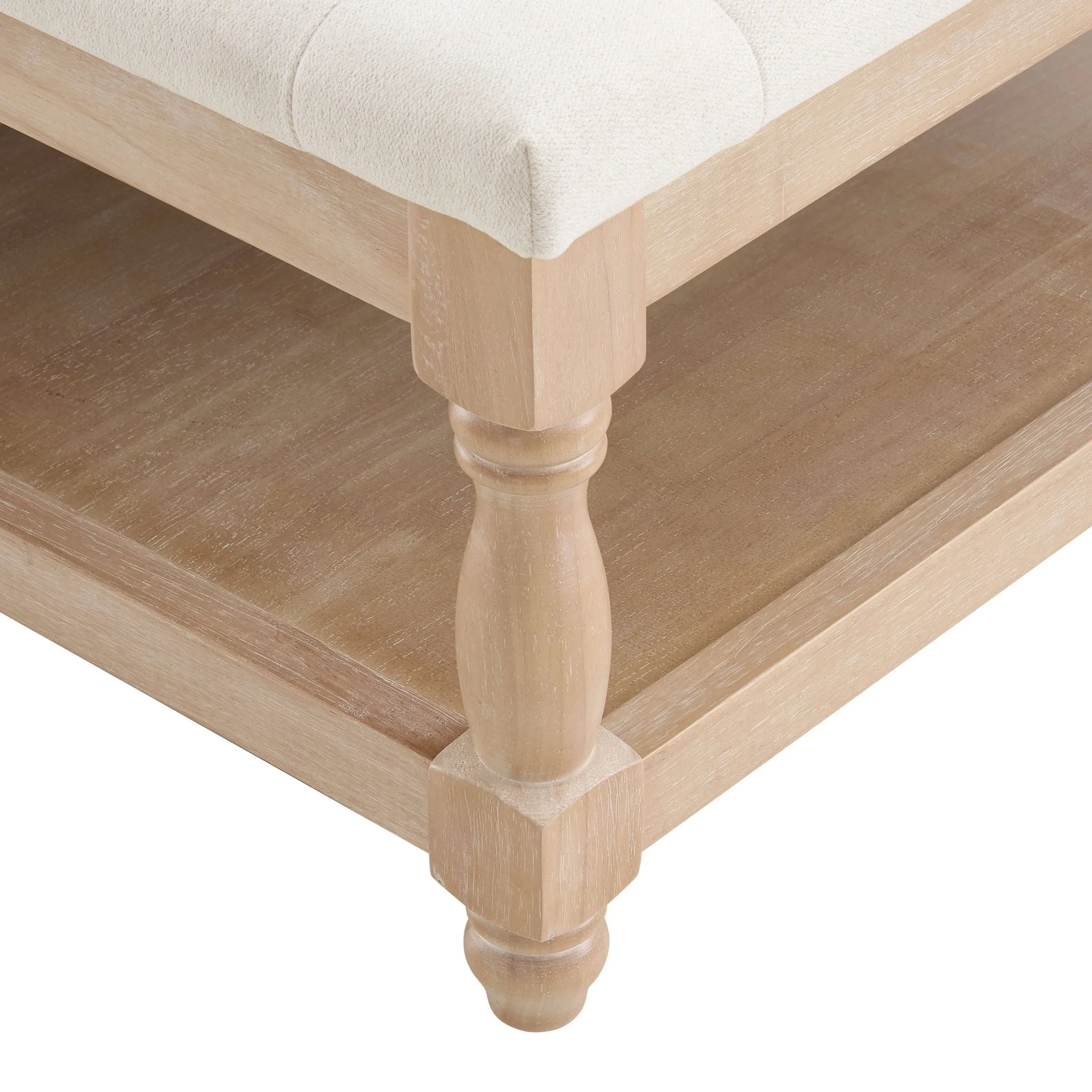 Knaresborough Button Back Coffee Table Pouffe - Cream Linen - Image 5
