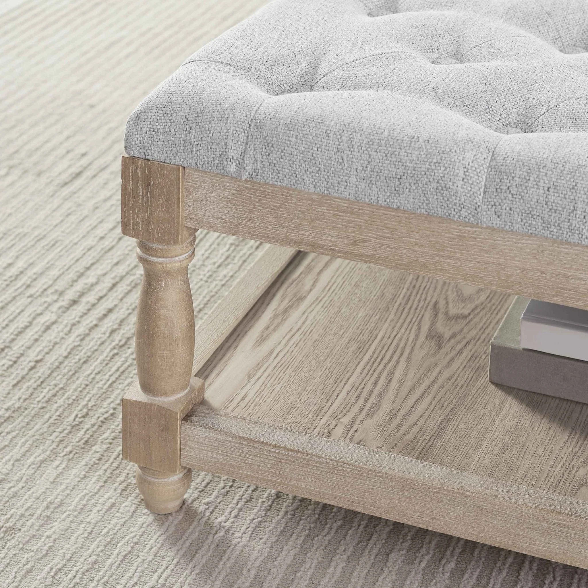 Knaresborough Button Back Coffee Table Pouffe - Light Grey - Image 2