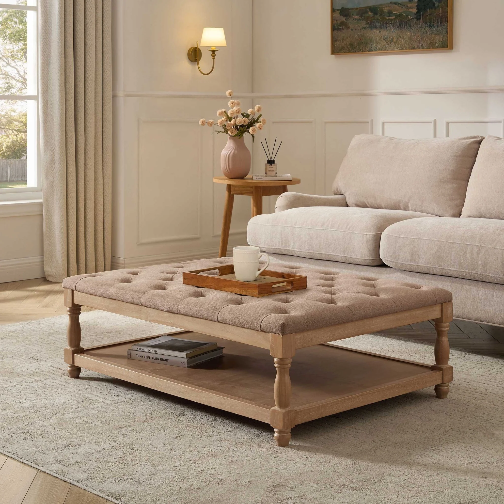Knaresborough Button Back Coffee Table Pouffe - Oatmeal
