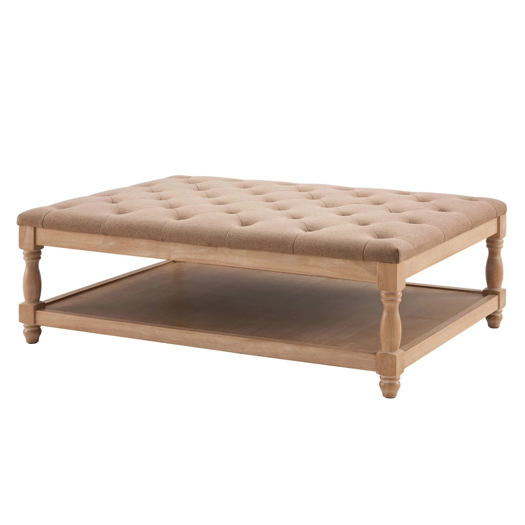 Knaresborough Button Back Coffee Table Pouffe - Oatmeal - Image 3