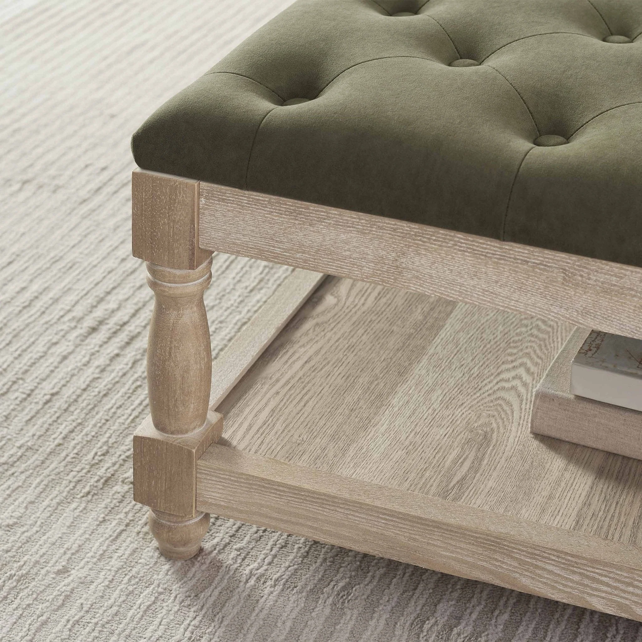 Knaresborough Button Back Coffee Table Pouffe - Olive - Image 3