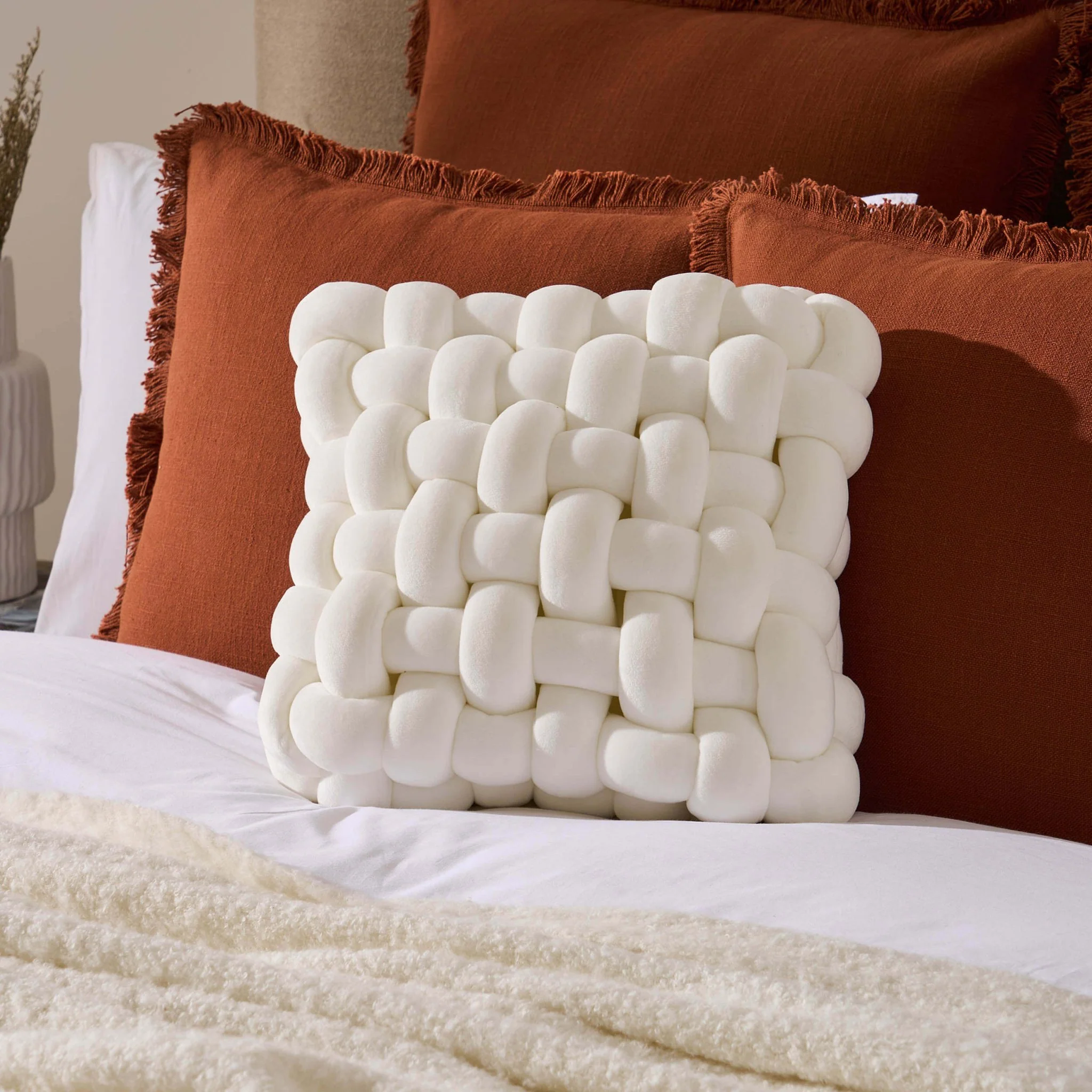 Knot Square Cushion - White