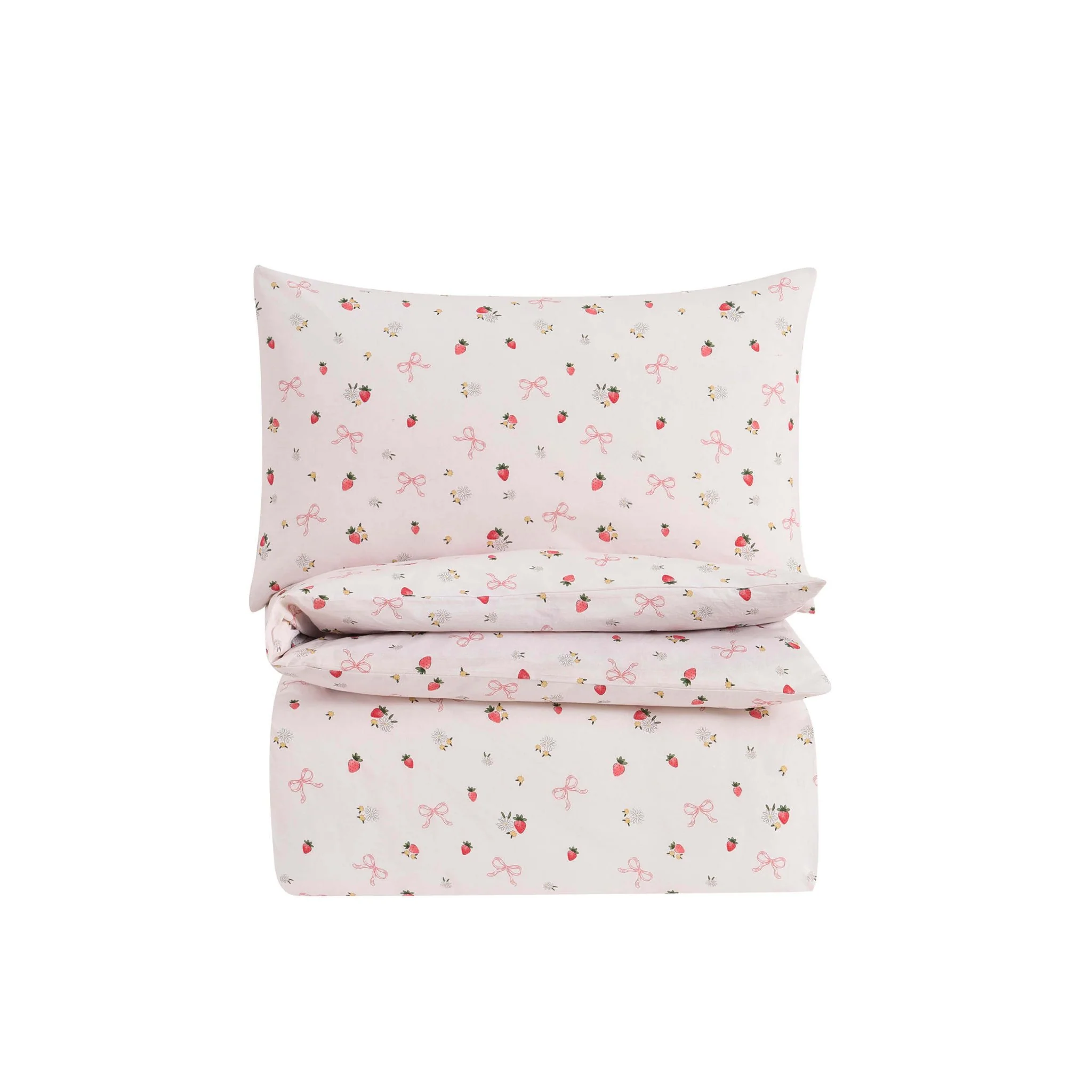 Layla 100% Cotton Strawberry Duvet Cover & Pillowcase set - Pink - Image 4