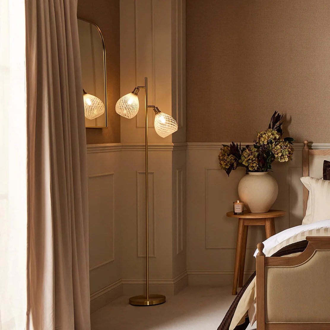 Laylah Glass Shade Floor Lamp - Gold