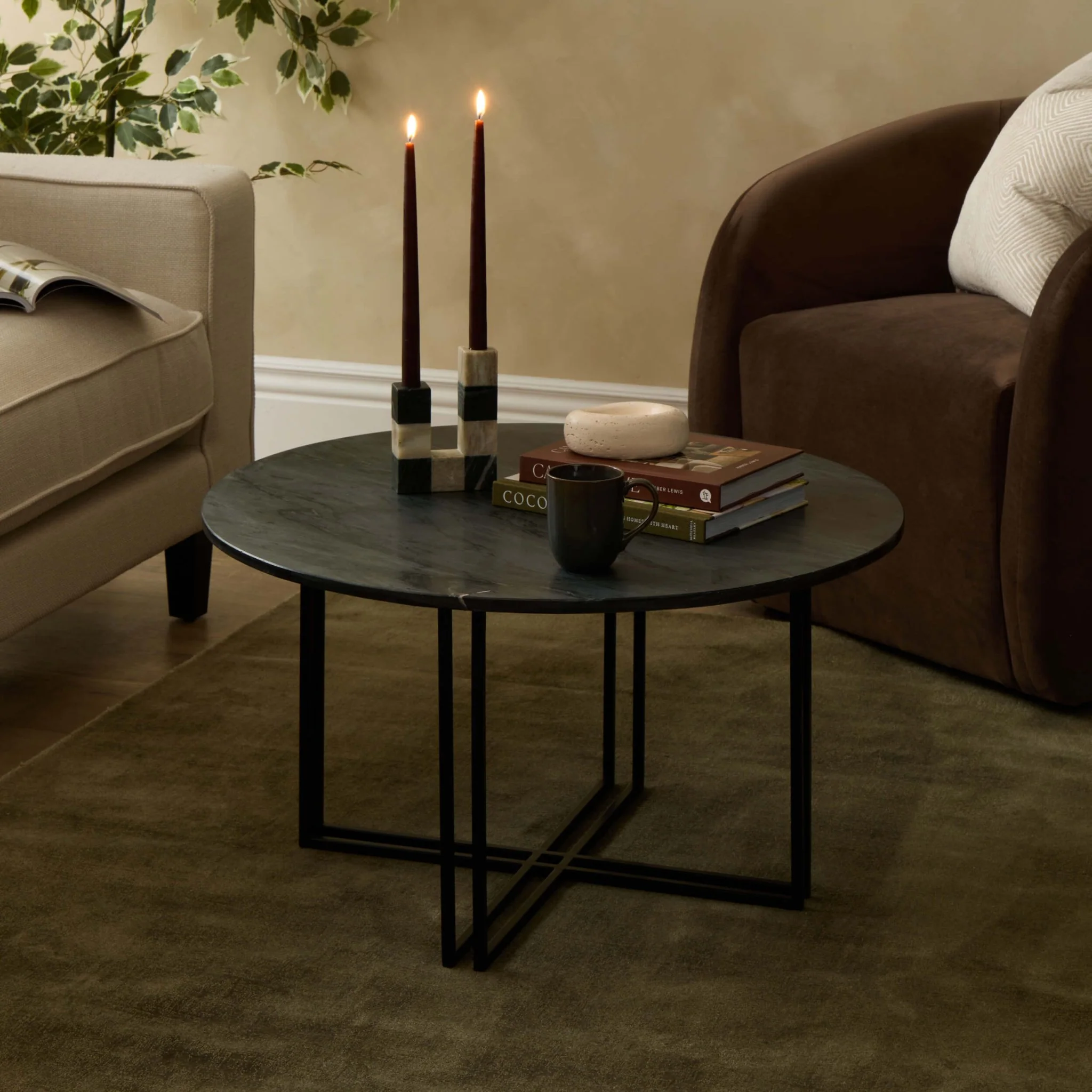 Leana Round Coffee Table - Dark Marble