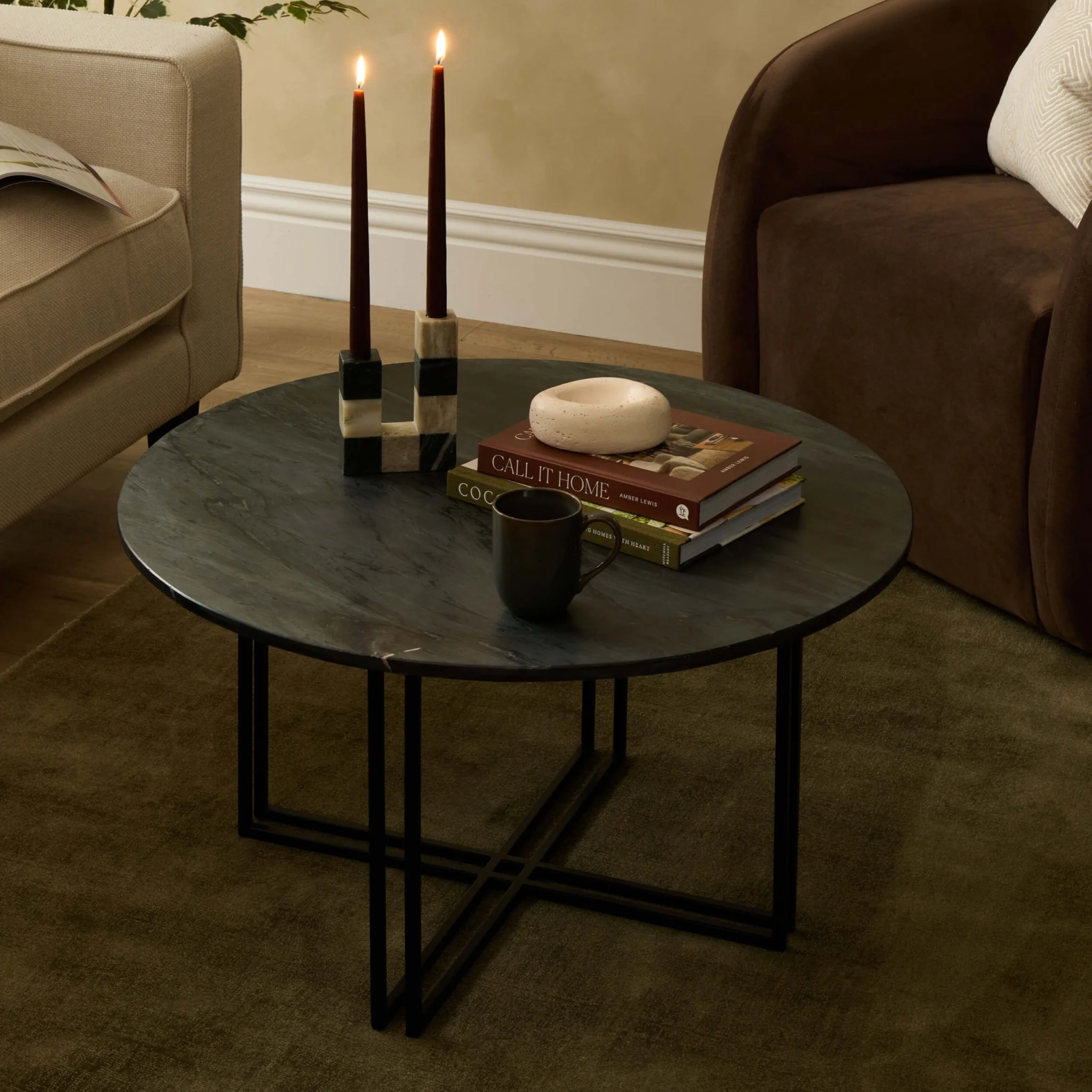 Leana Round Coffee Table - Dark Marble - Image 2