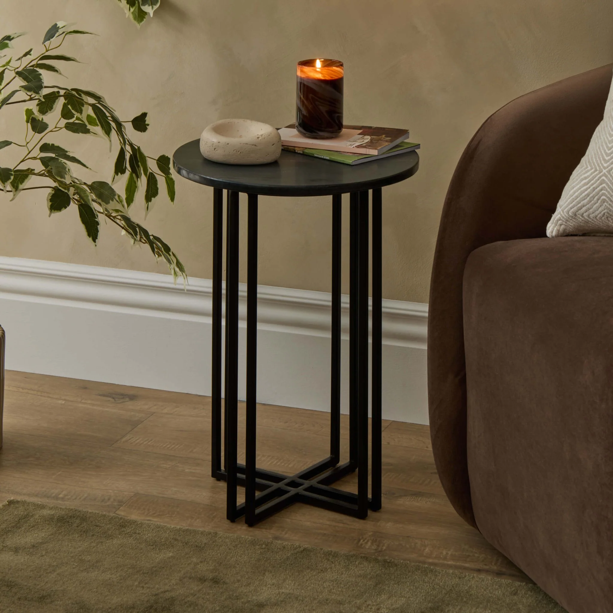 Leana Round Side Table - Dark Marble