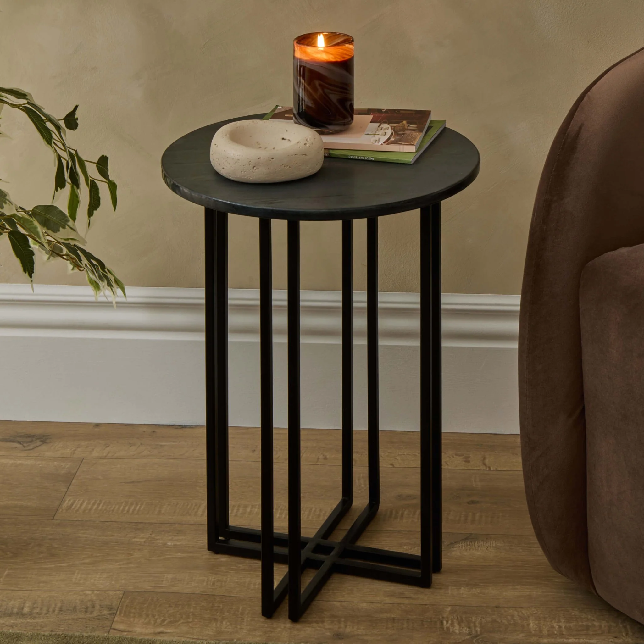 Leana Round Side Table - Dark Marble - Image 2