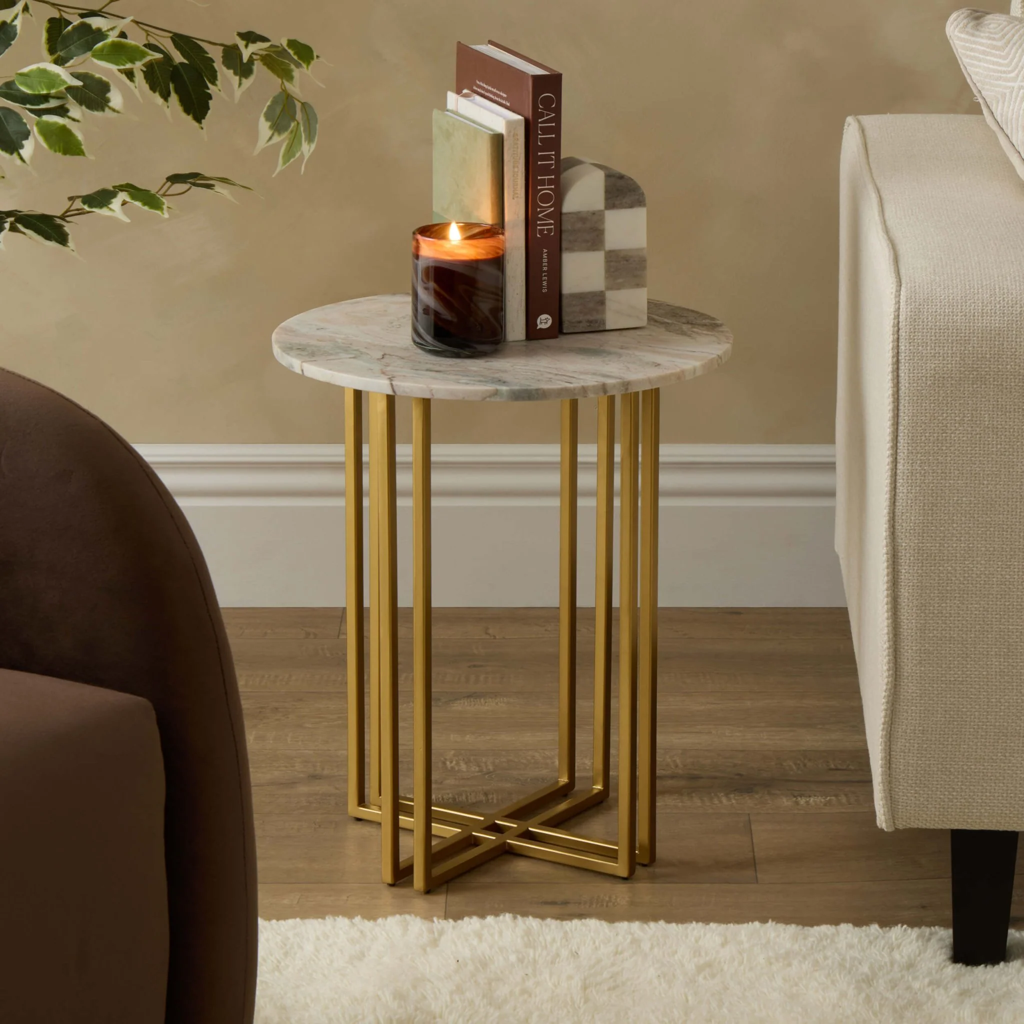 Leana Round Side Table - Marble