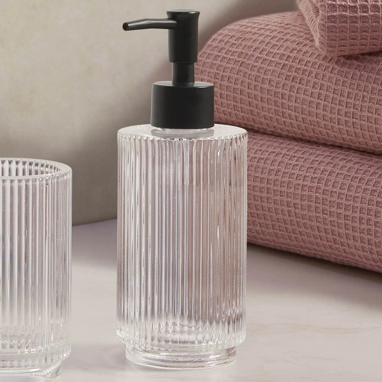 Lena Ribbed Glass Soap Dispenser - Clear