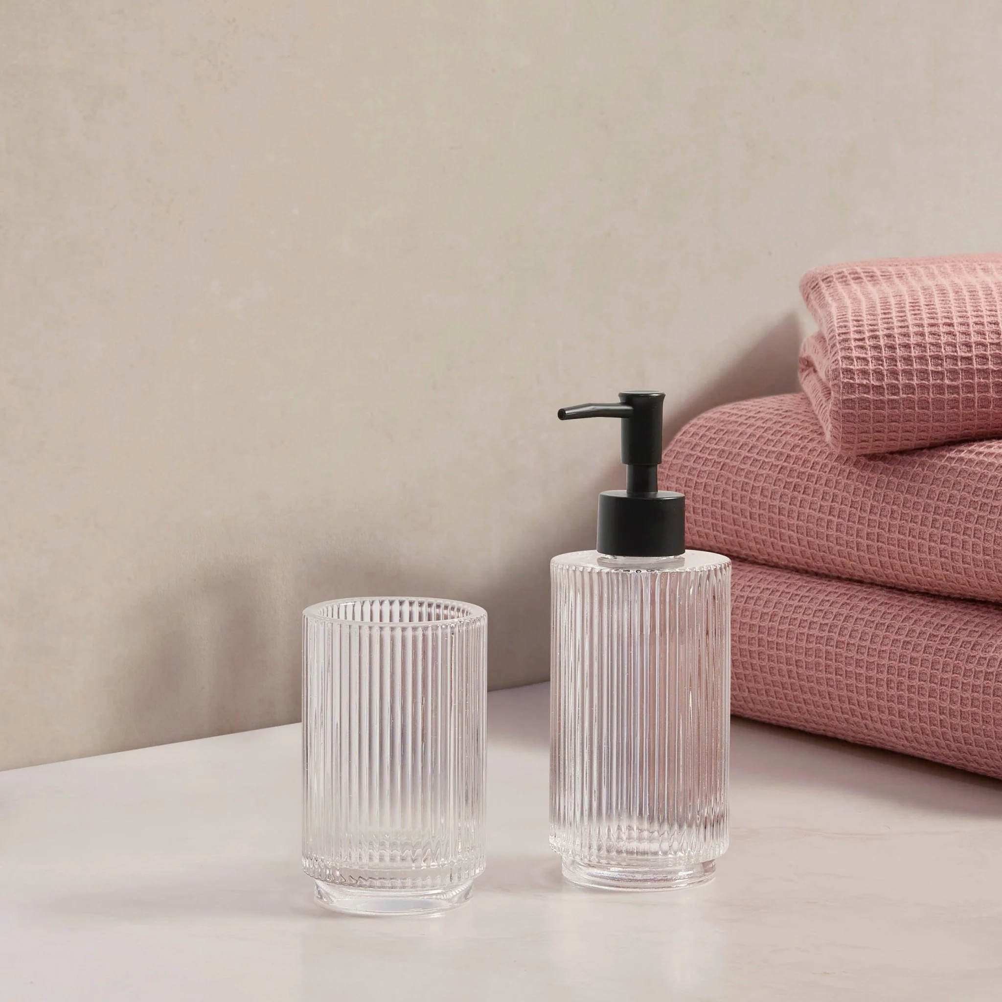 Lena Ribbed Glass Soap Dispenser - Clear - Image 2