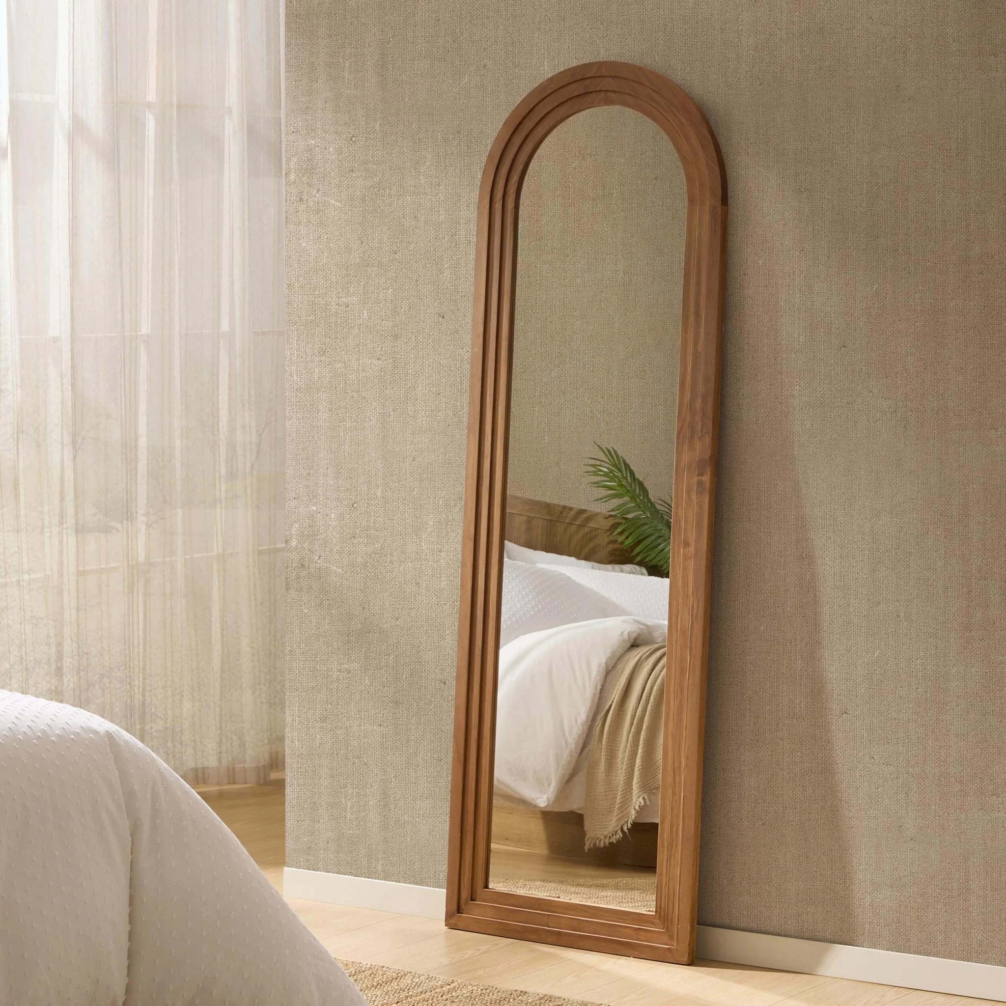 Lennon Arched Full Length Wood Mirror - Light Wood