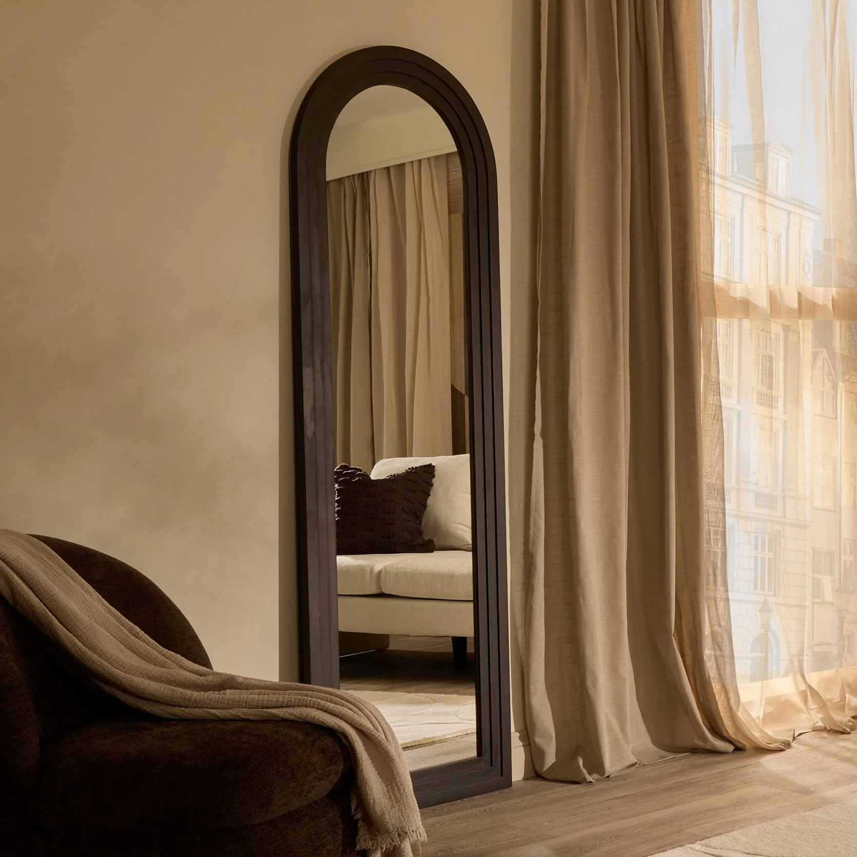 Lennon Arched Full Length Wood Mirror - Walnut