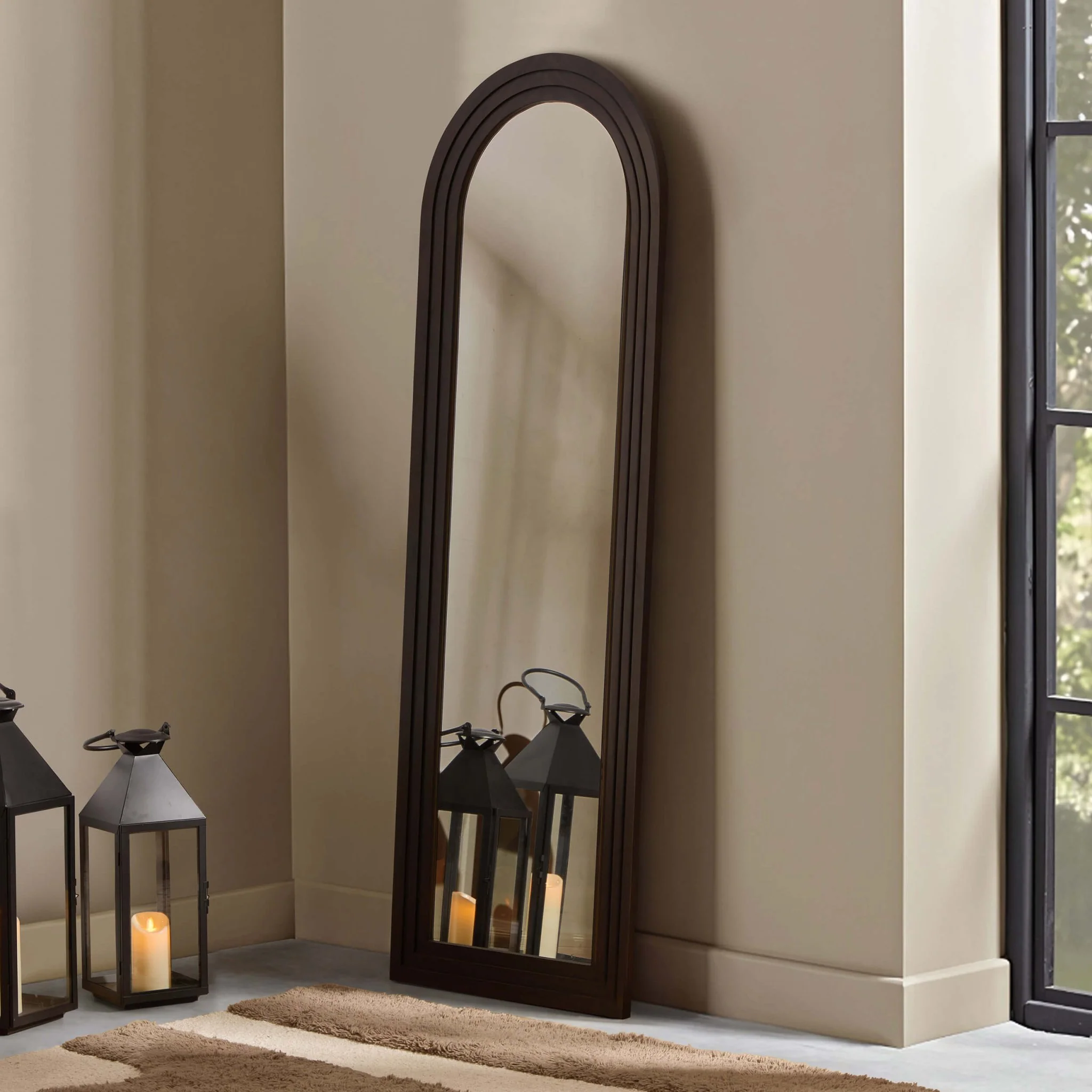 Lennon Arched Full Length Wood Mirror - Walnut - Image 2
