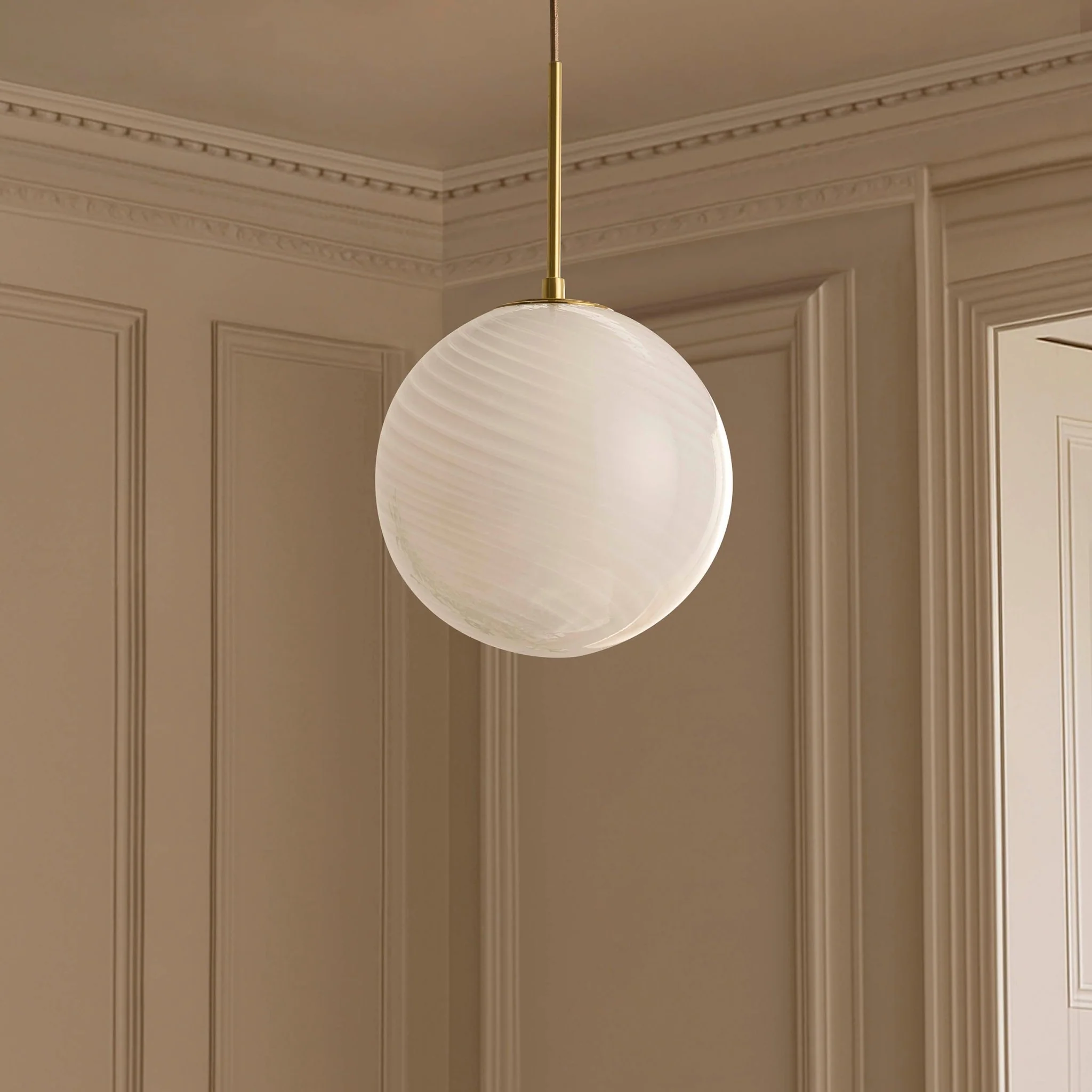 Leo Swirl Glass Fitted Ceiling Pendant - White/Clear - Image 2