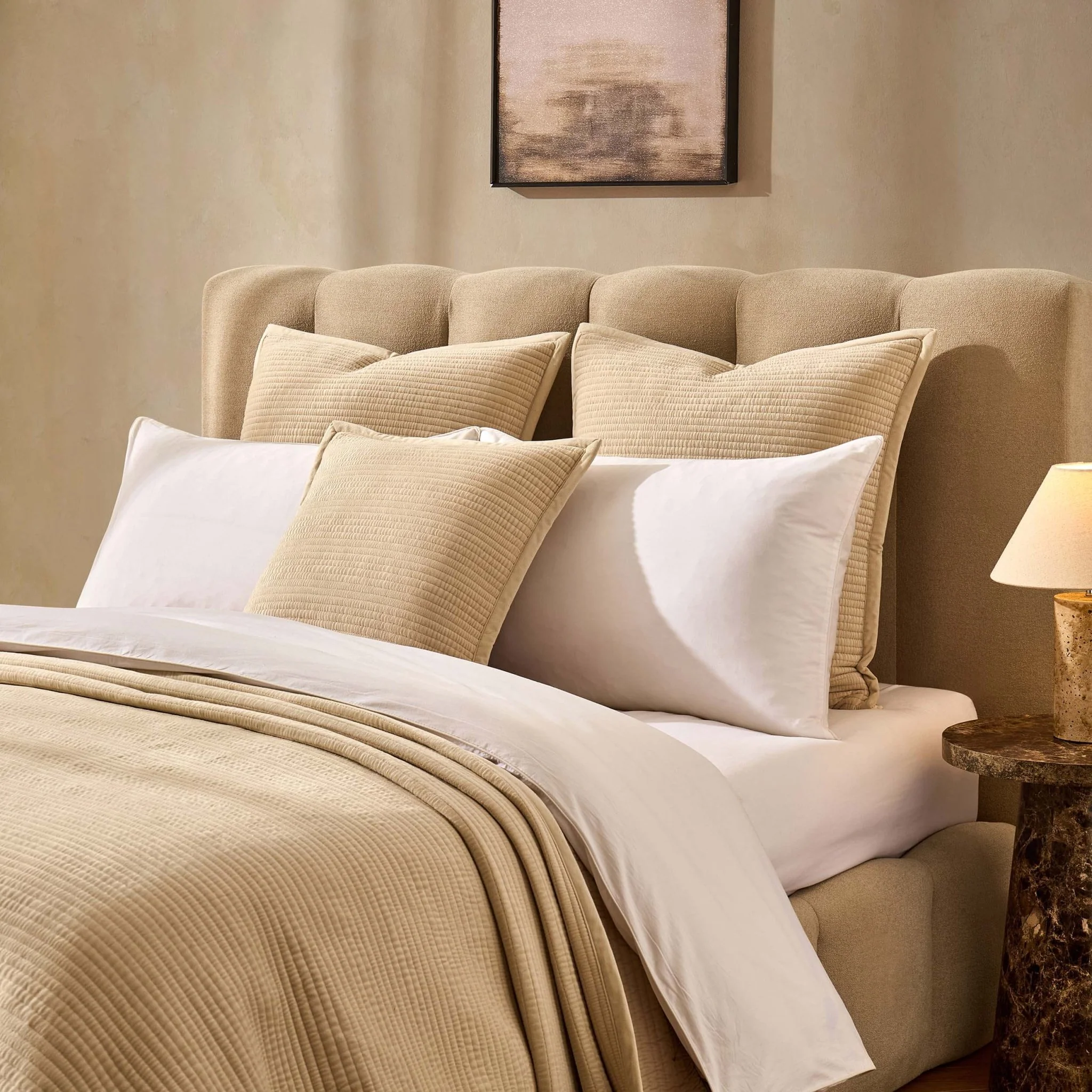 Leona Luxury Quilted Velvet Bedspread - Champagne - Image 2