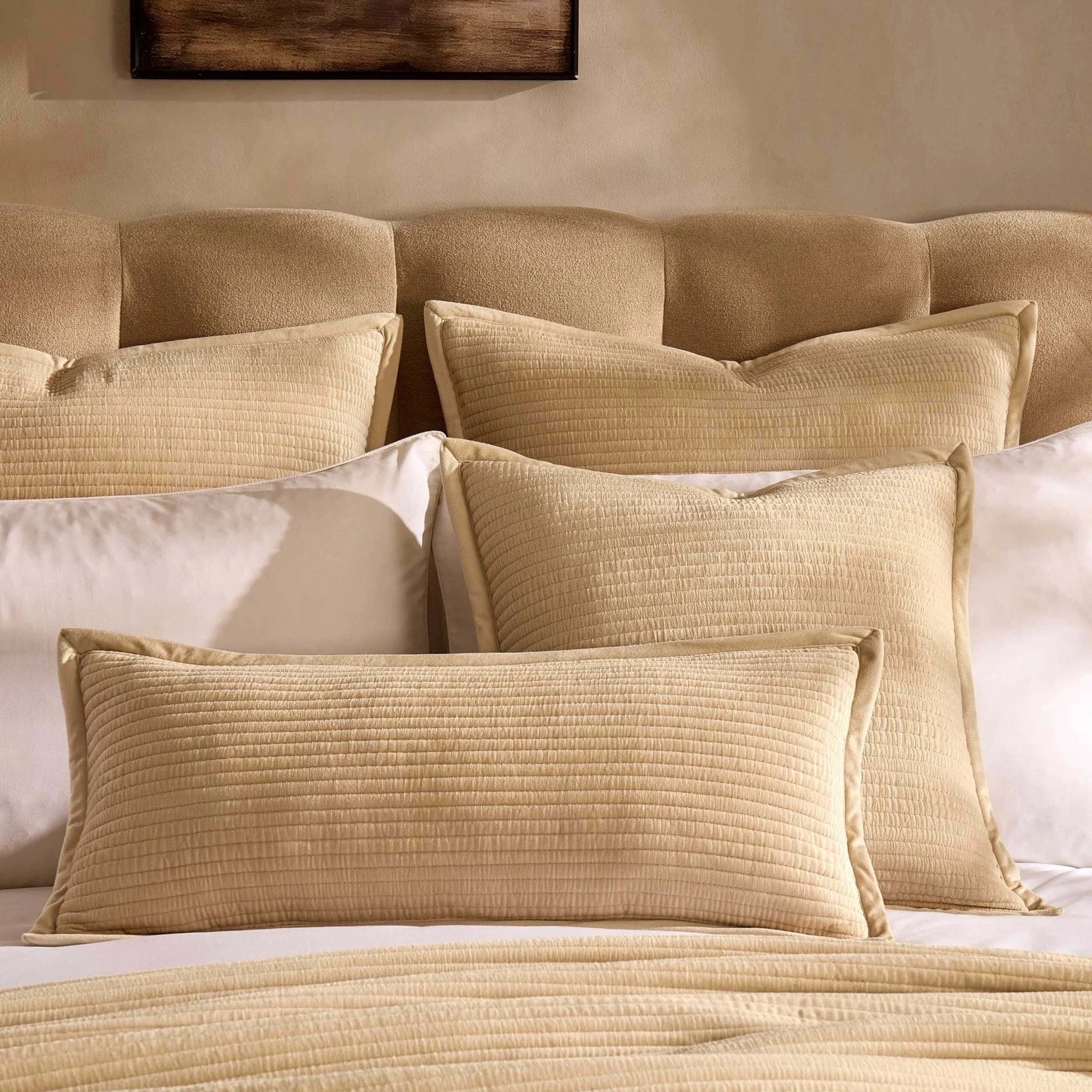 Leona Luxury Quilted Velvet Cushion Cover - Champagne