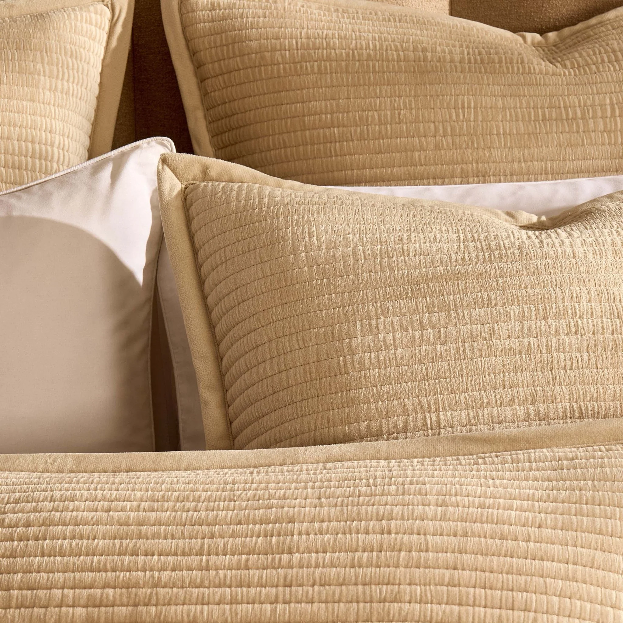 Leona Luxury Quilted Velvet Cushion Cover - Champagne - Image 2