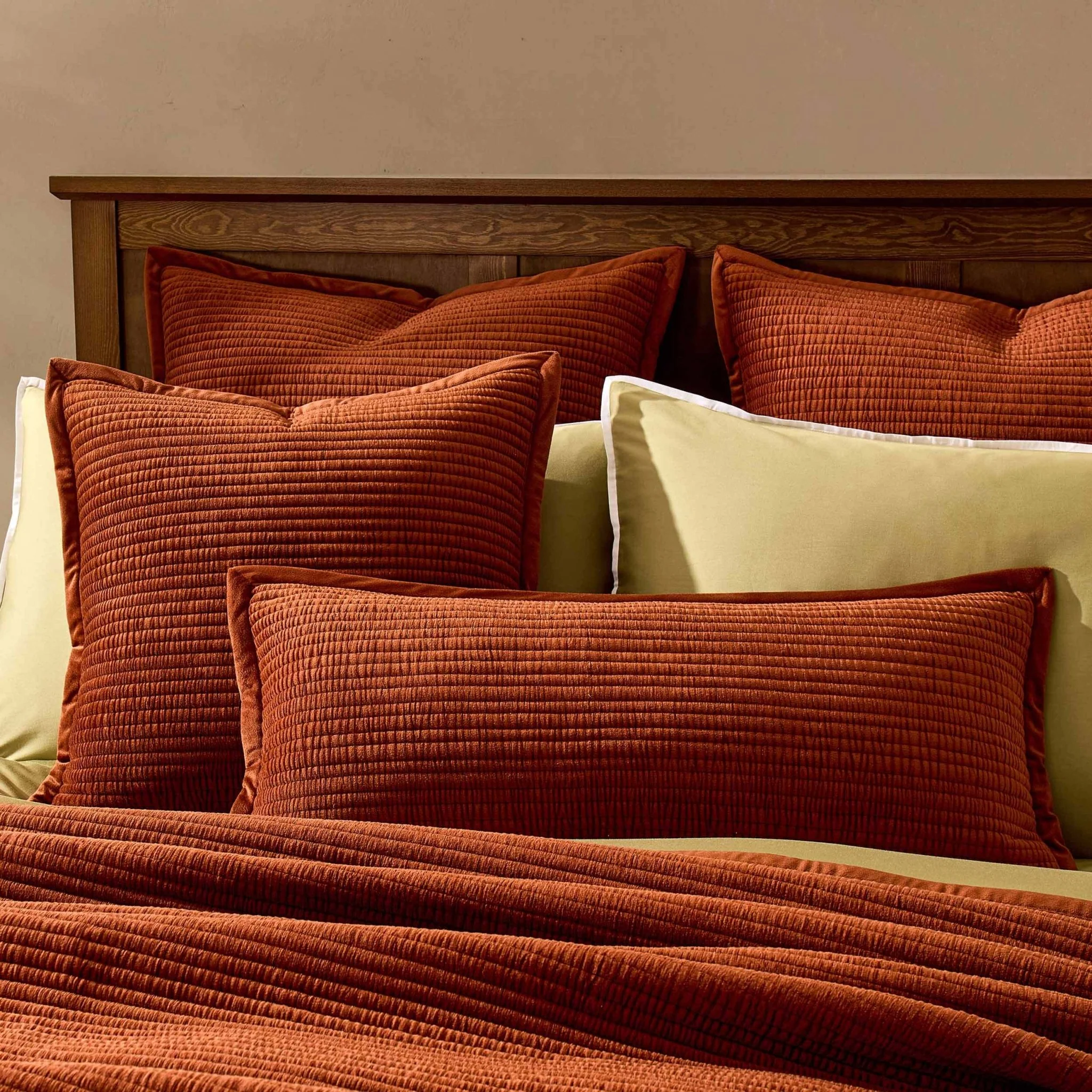 Leona Luxury Quilted Velvet Cushion Cover - Rust