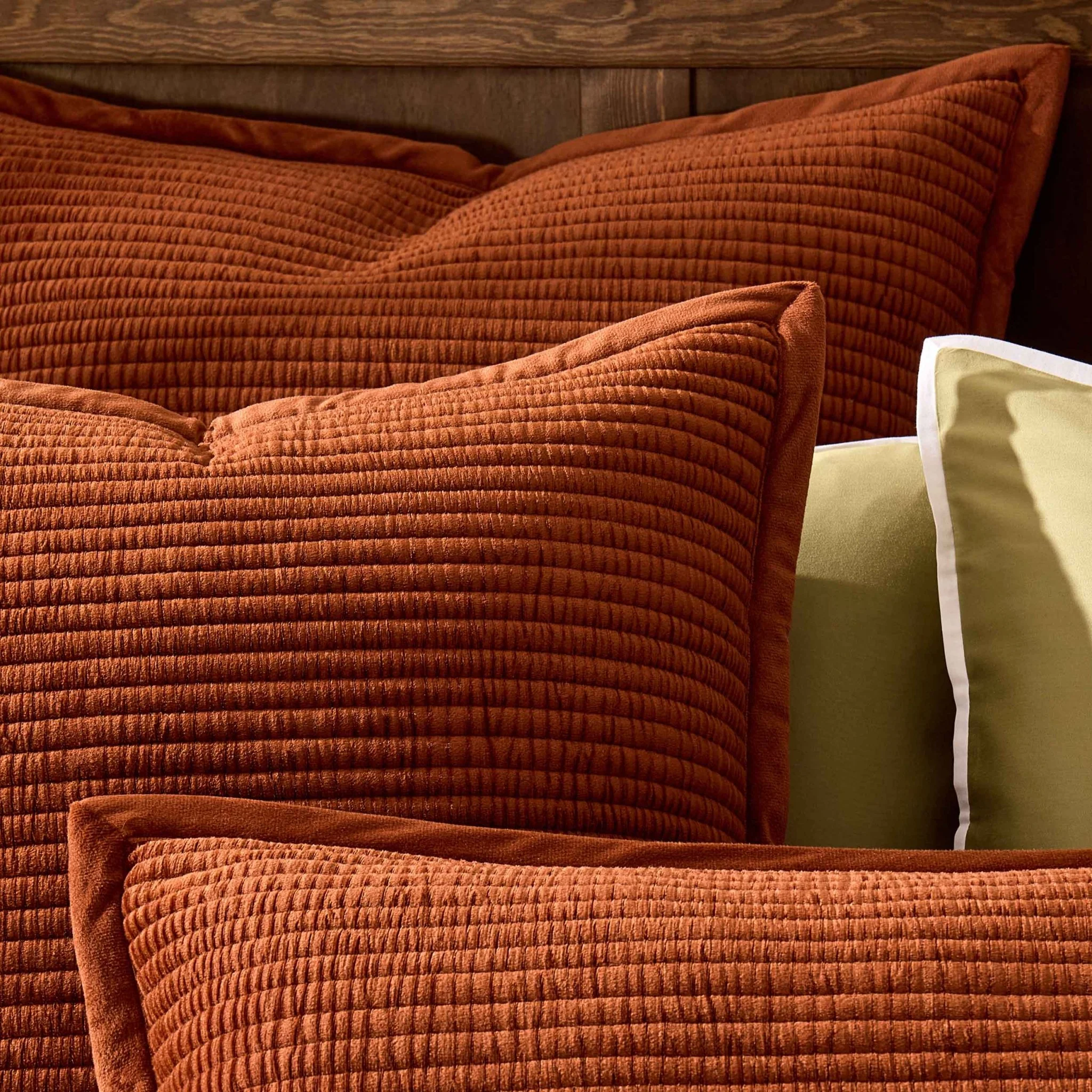 Leona Luxury Quilted Velvet Cushion Cover - Rust - Image 2