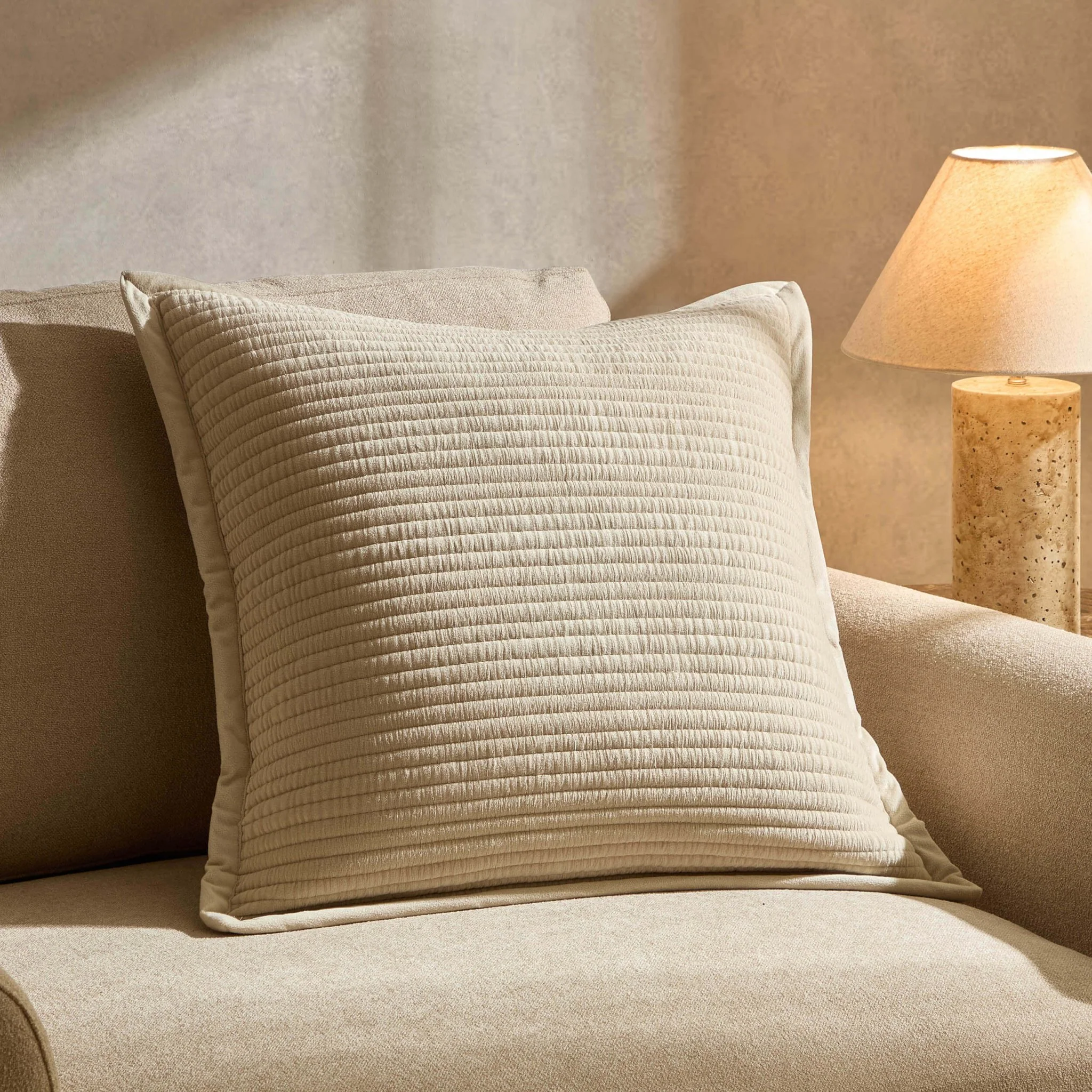 Leona Luxury Quilted Velvet Sofa Cushion Cover - Champagne
