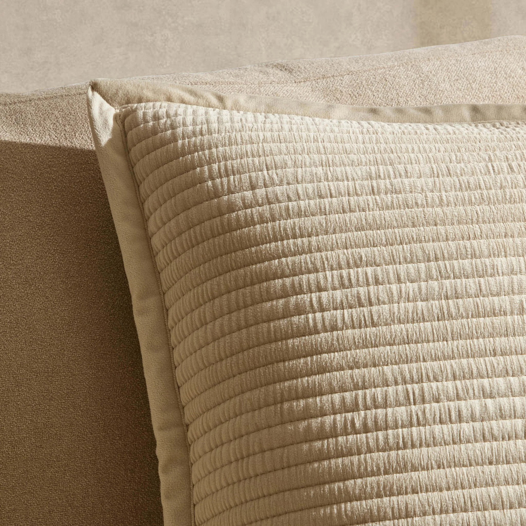 Leona Luxury Quilted Velvet Sofa Cushion Cover - Champagne - Image 2