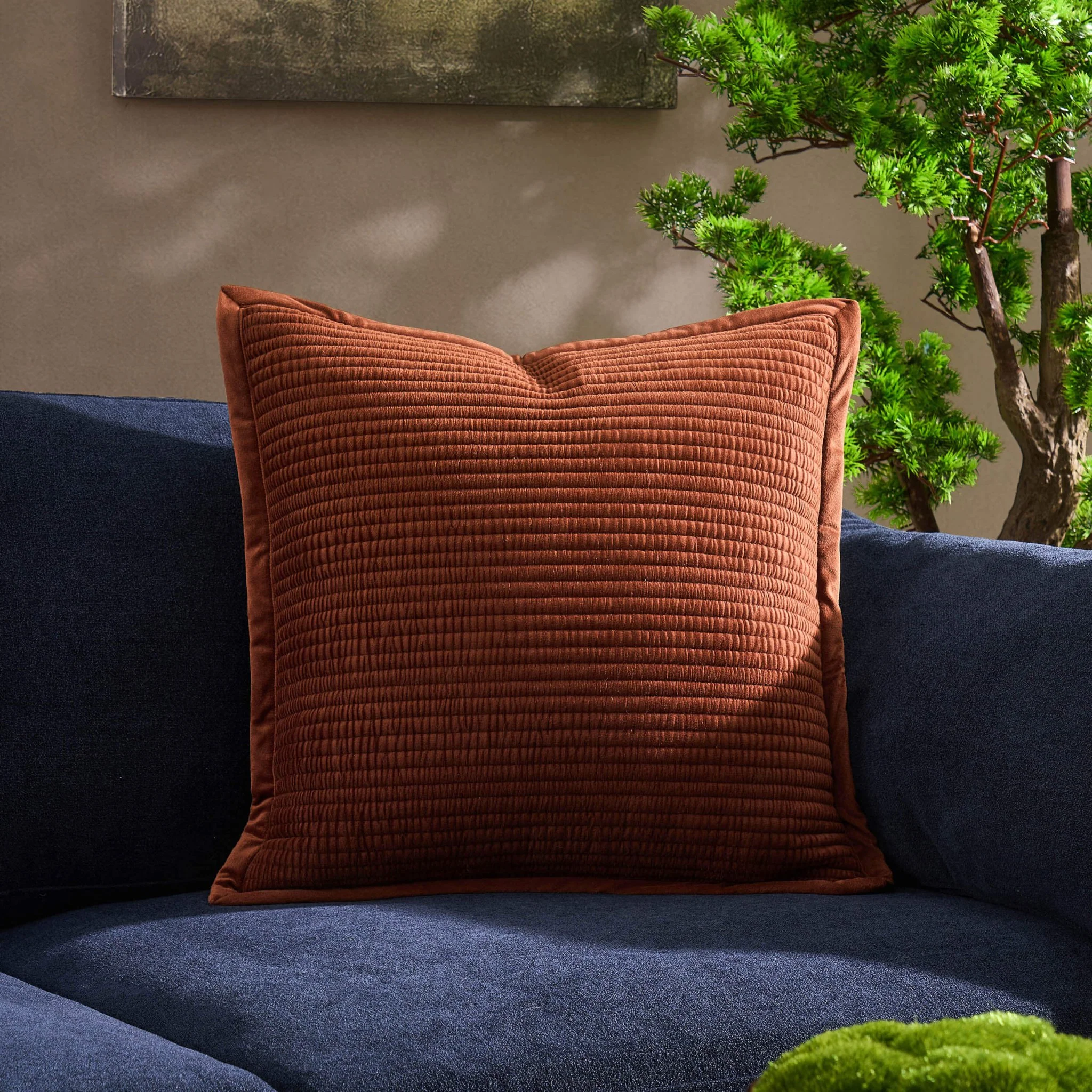 Leona Luxury Quilted Velvet Sofa Cushion Cover - Rust